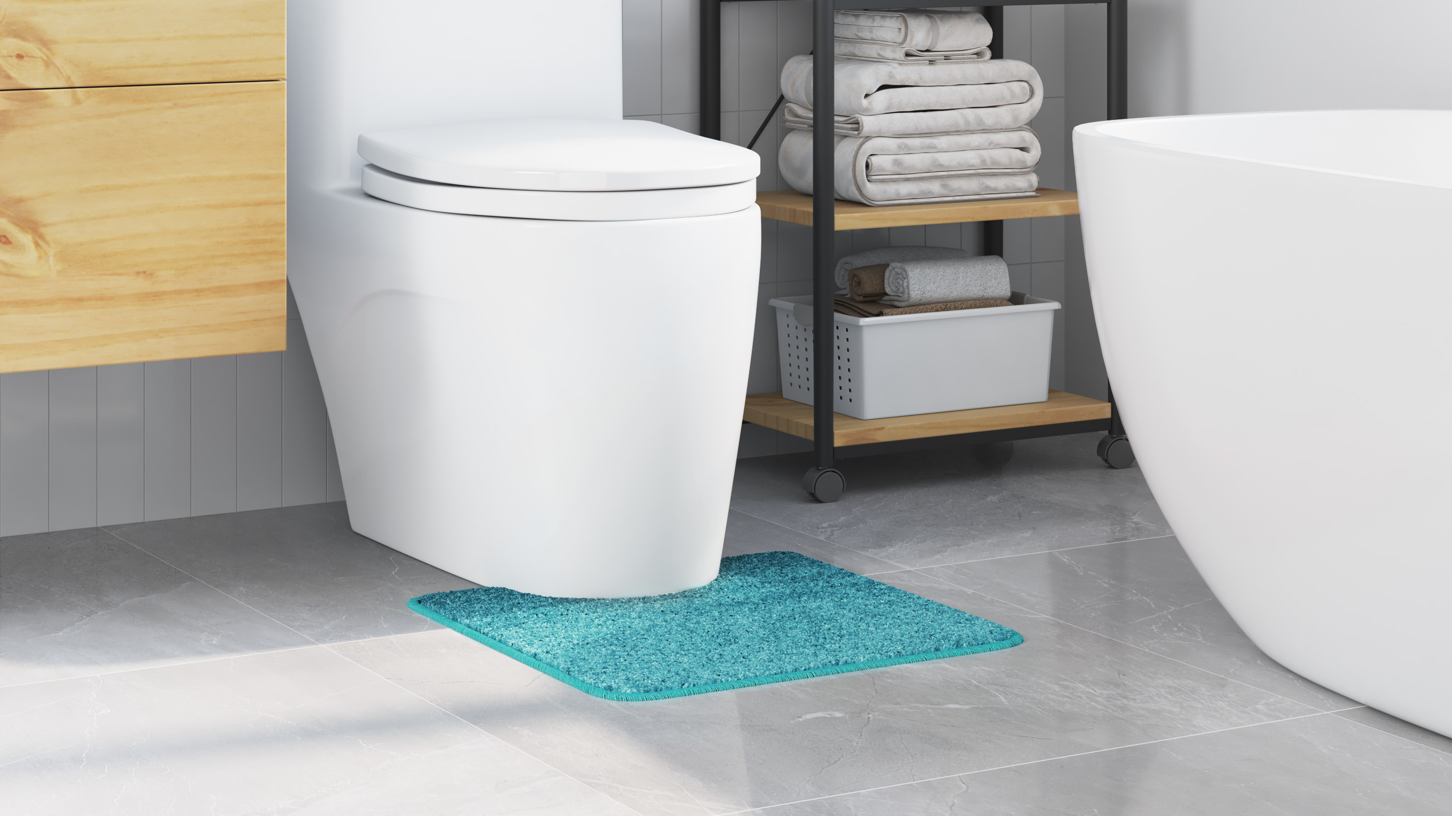 Bath Mat U-Shaped Turquoise 50x50 cm Polypropylen Non-Slip - Image 4