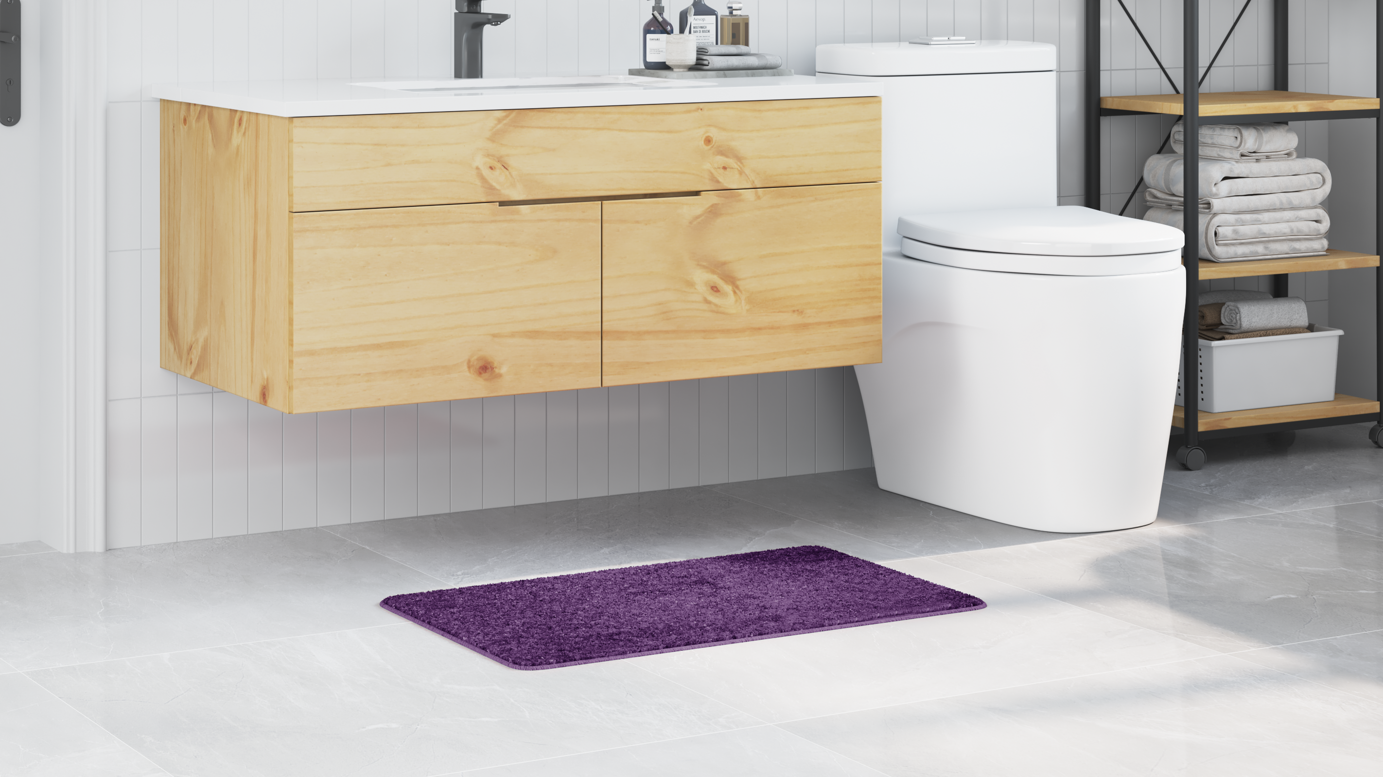 Bath Mat Rectangular Purple 50x80 cm Polypropylen Non-Slip - Image 4
