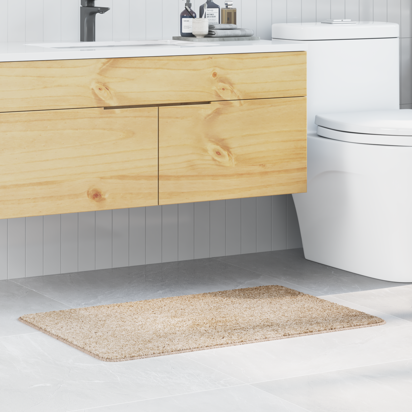 Badmat Rechthoekig Crème 60×90 cm Polypropeen Antislip