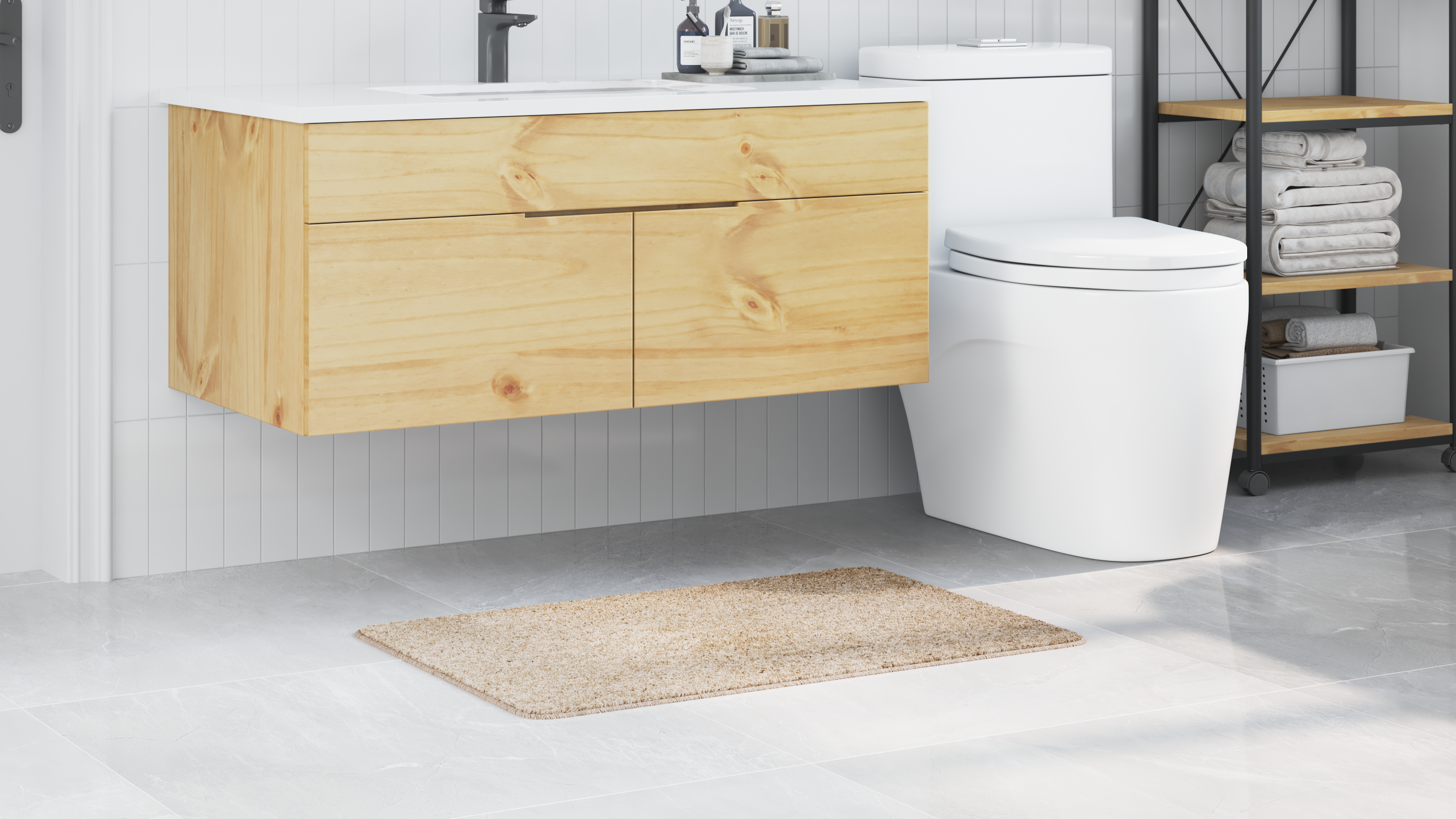 Bath Mat Rectangular Cream 60x90 cm Polypropylen Non-Slip - Image 4