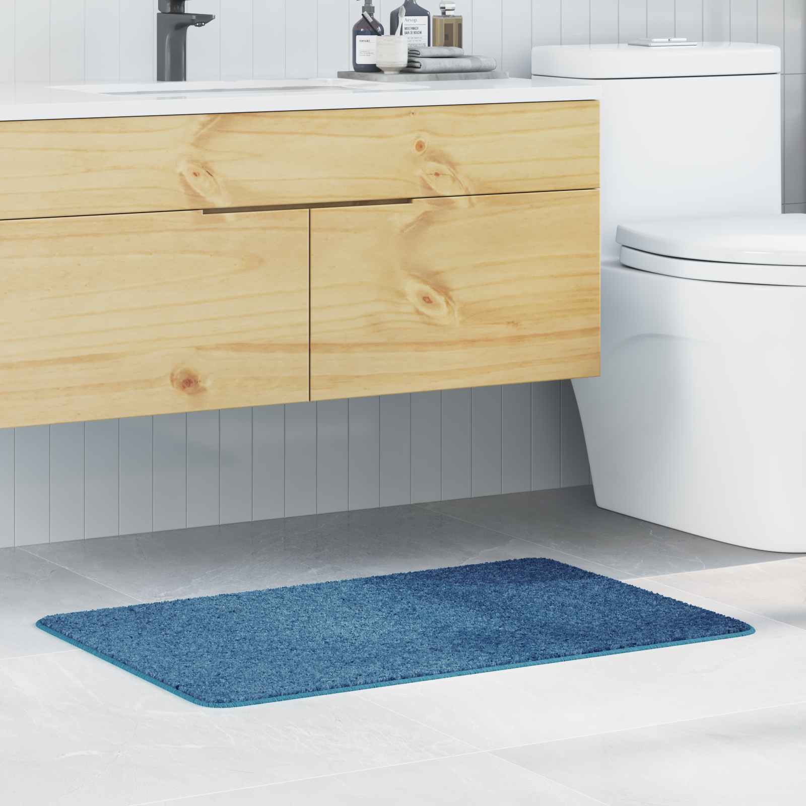 Badmat Rechthoekig Blauw 60×90 cm Polypropeen Antislip