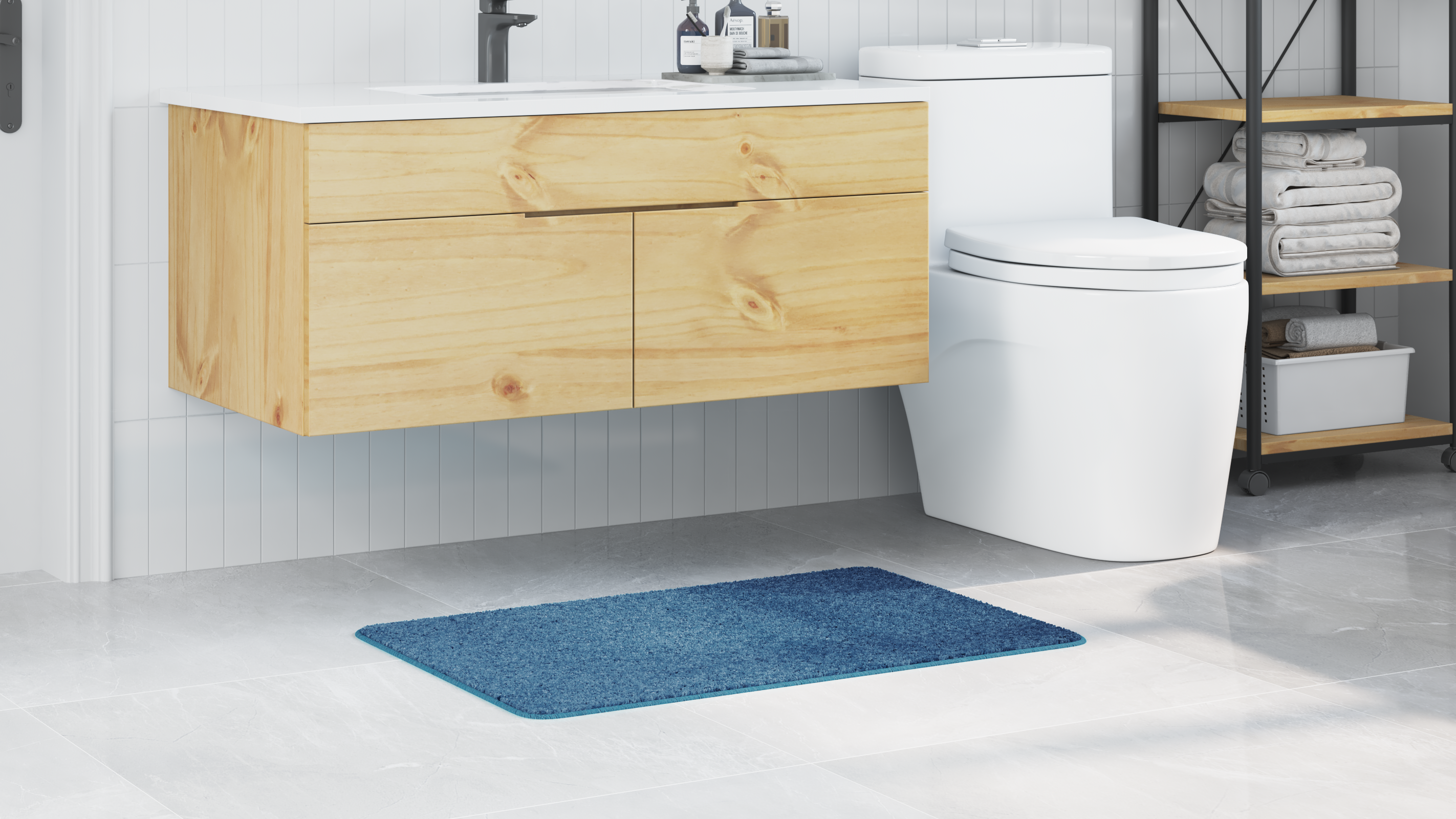 Bath Mat Rectangular Blue 60x90 cm Polypropylen Non-Slip - Image 4