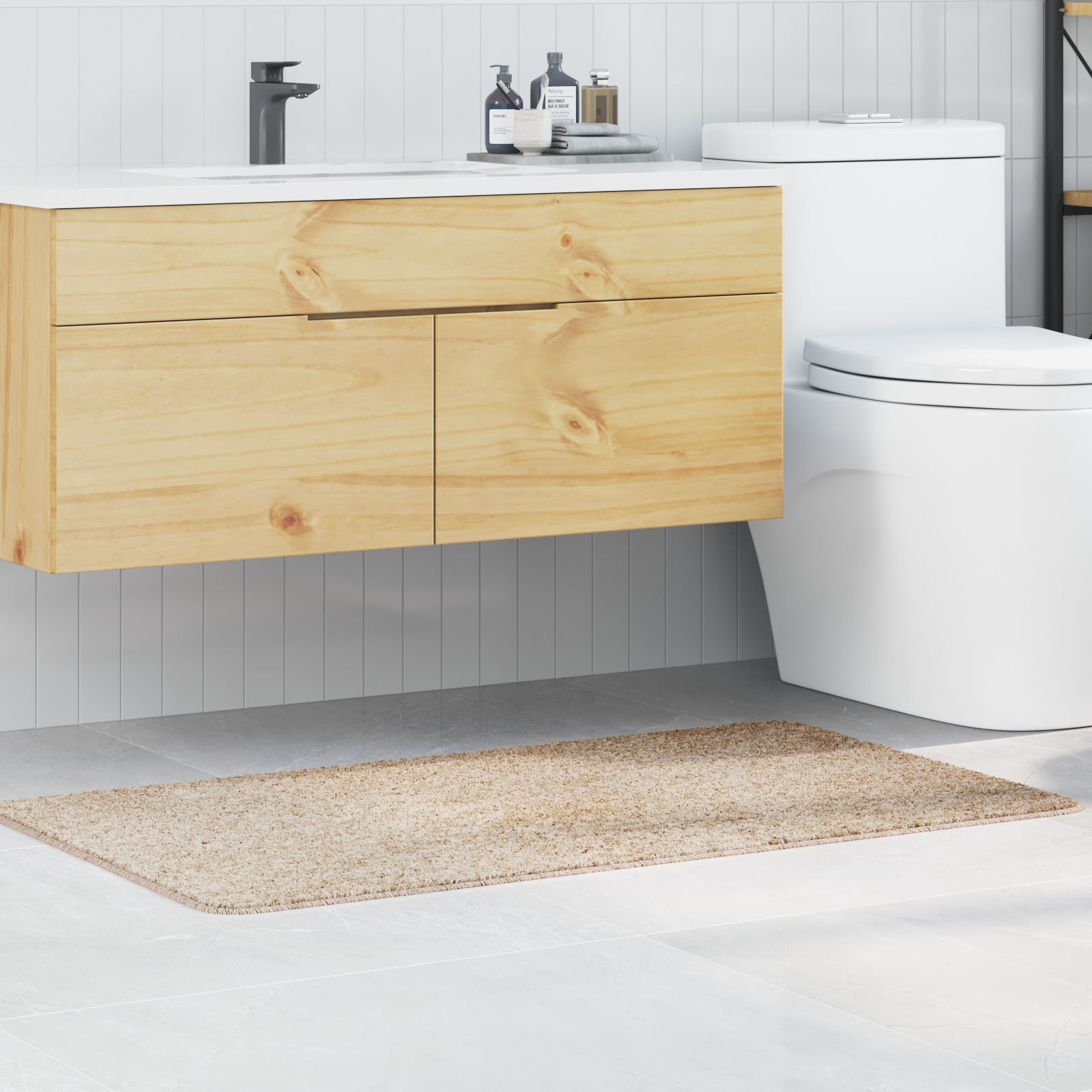 Badmat Rechthoekig Crème 70×120 cm Polypropyleen Antislip
