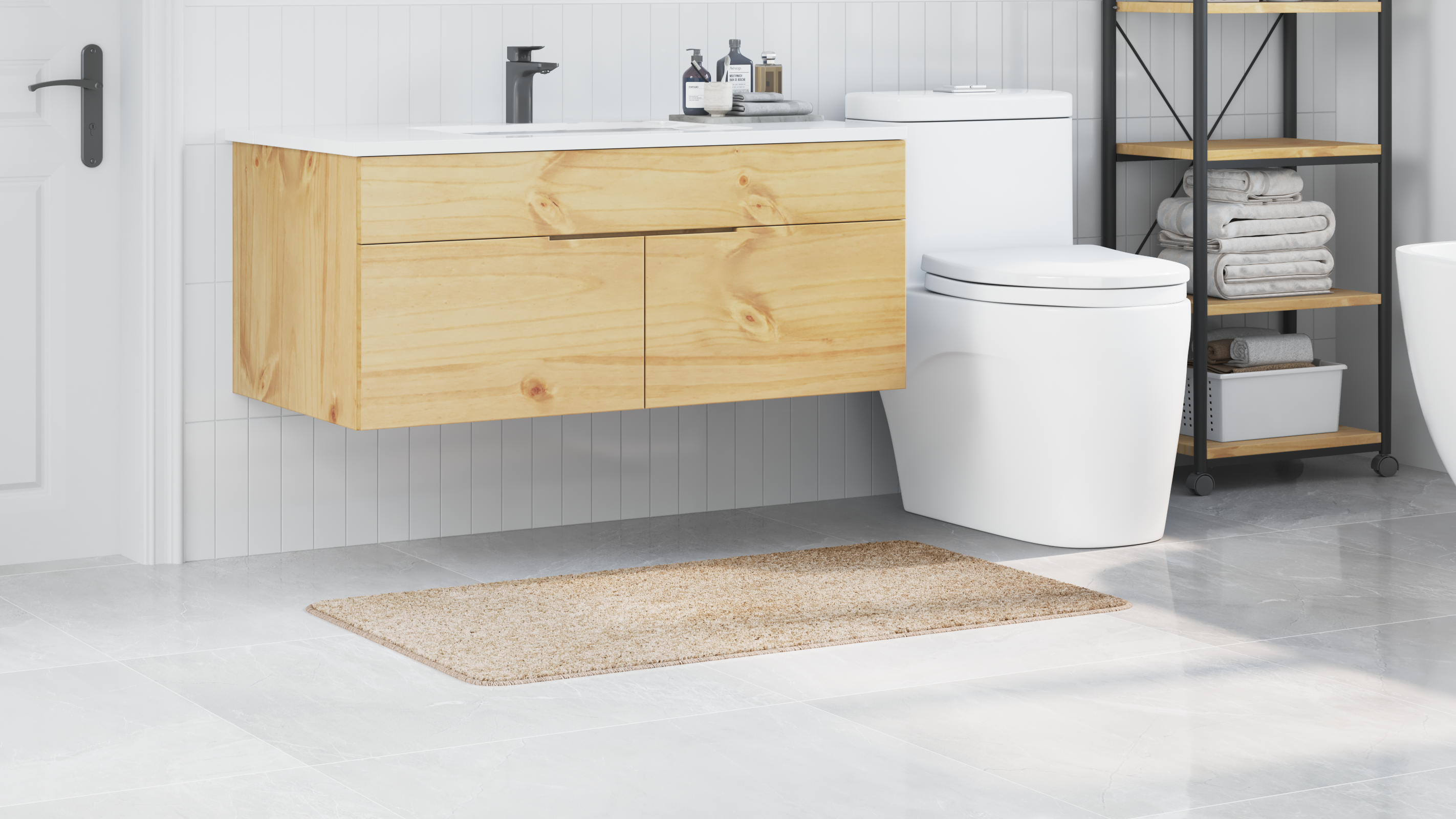 Bath Mat Rectangular Cream 70x120 cm Polypropylen Non-Slip - Image 4