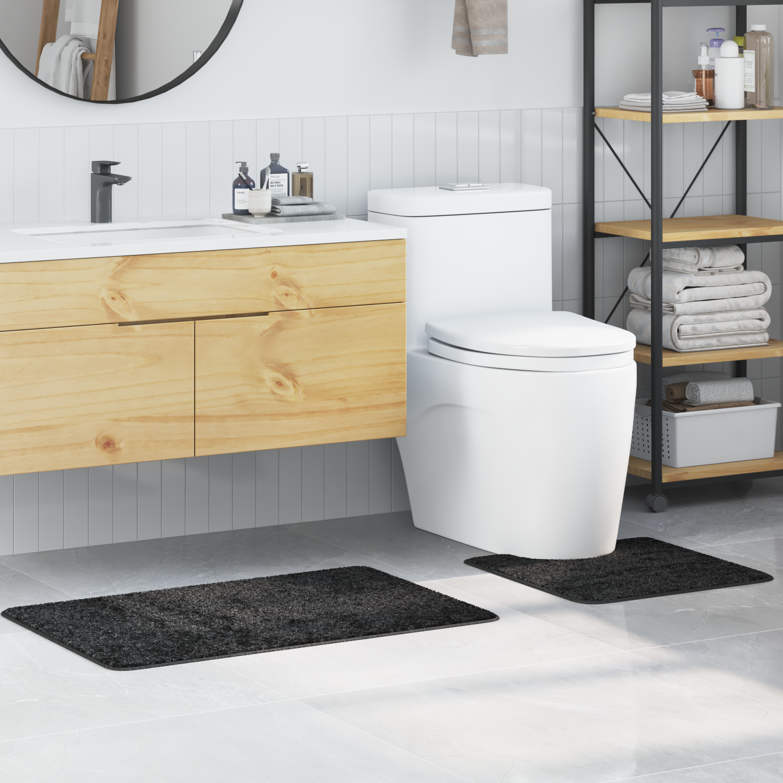 2-delige Badmat Set Donkergrijs Polypropeen Antislip