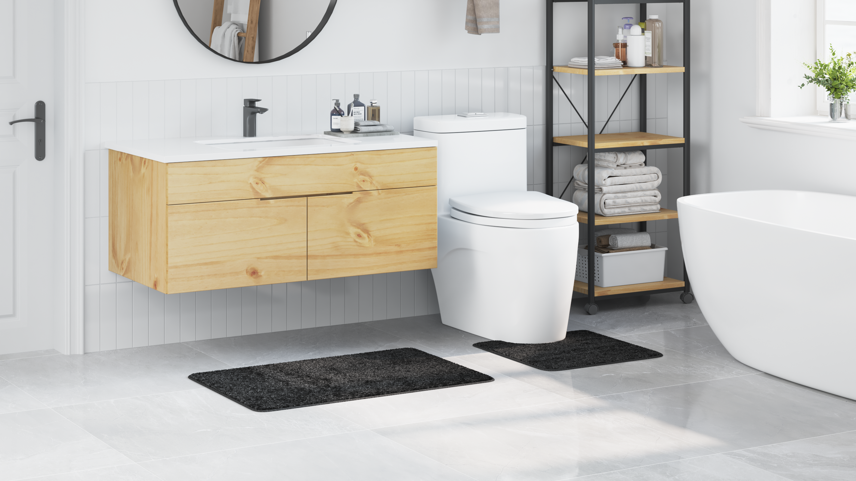 2 Piece Bath Mat Set Dark Grey Polypropylen Non-Slip - Image 4