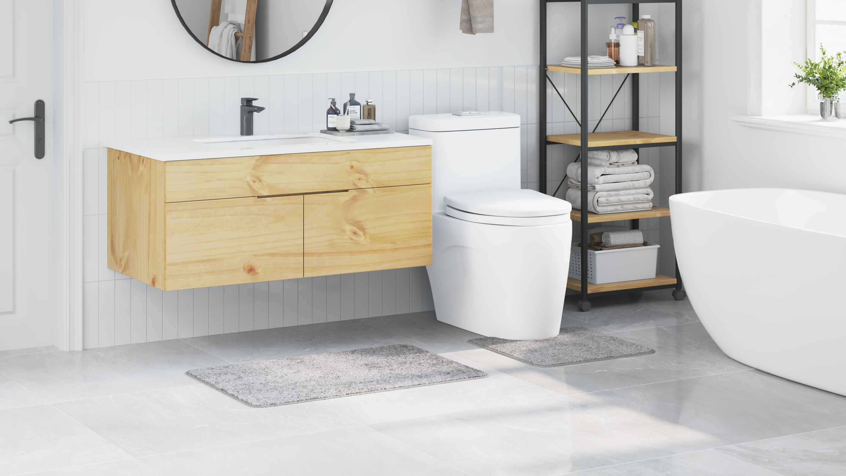 2 Piece Bath Mat Set Grey Polypropylen Non-Slip - Image 4