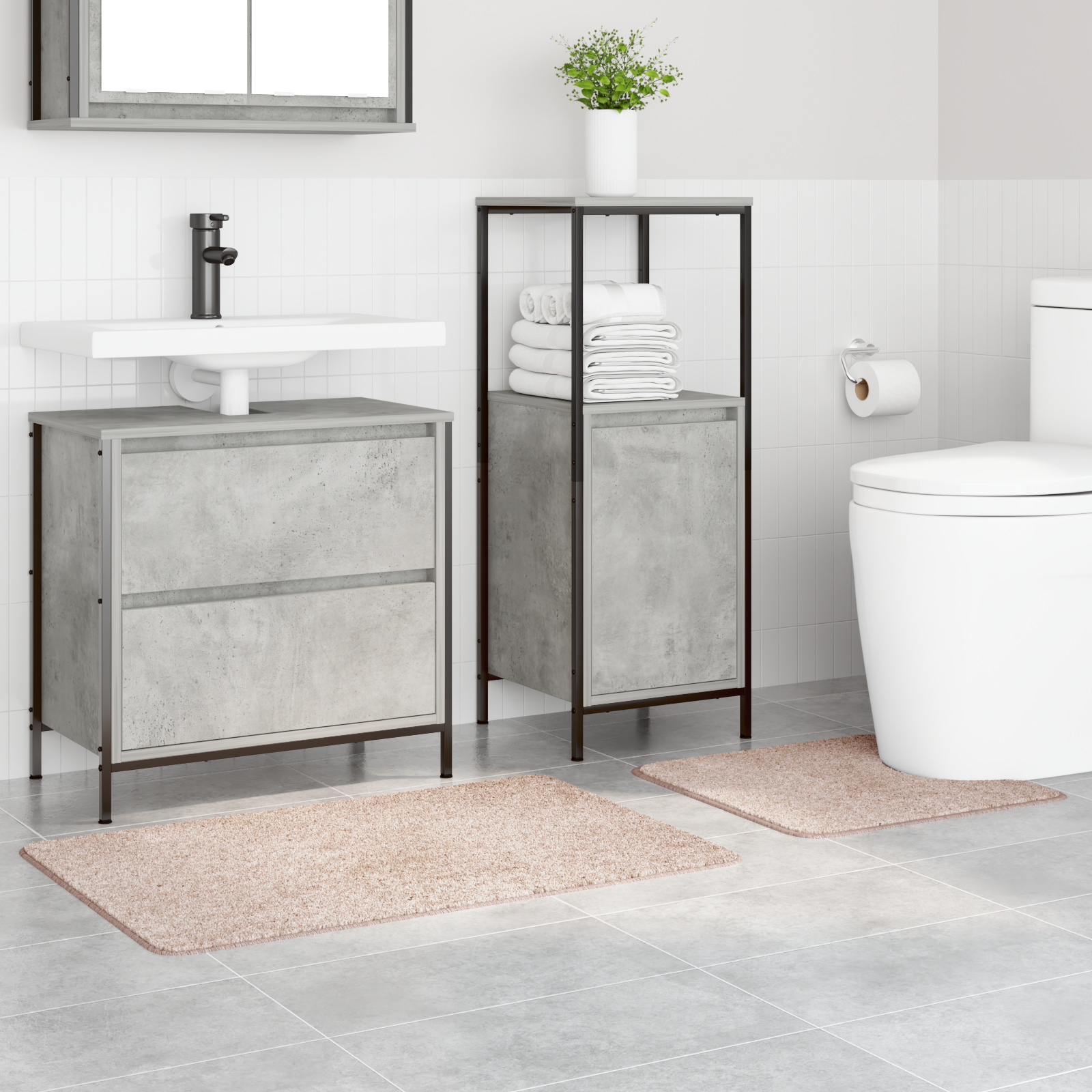 2 Piece Bath Mat Set Cream Polypropylen Non-Slip - Image 3