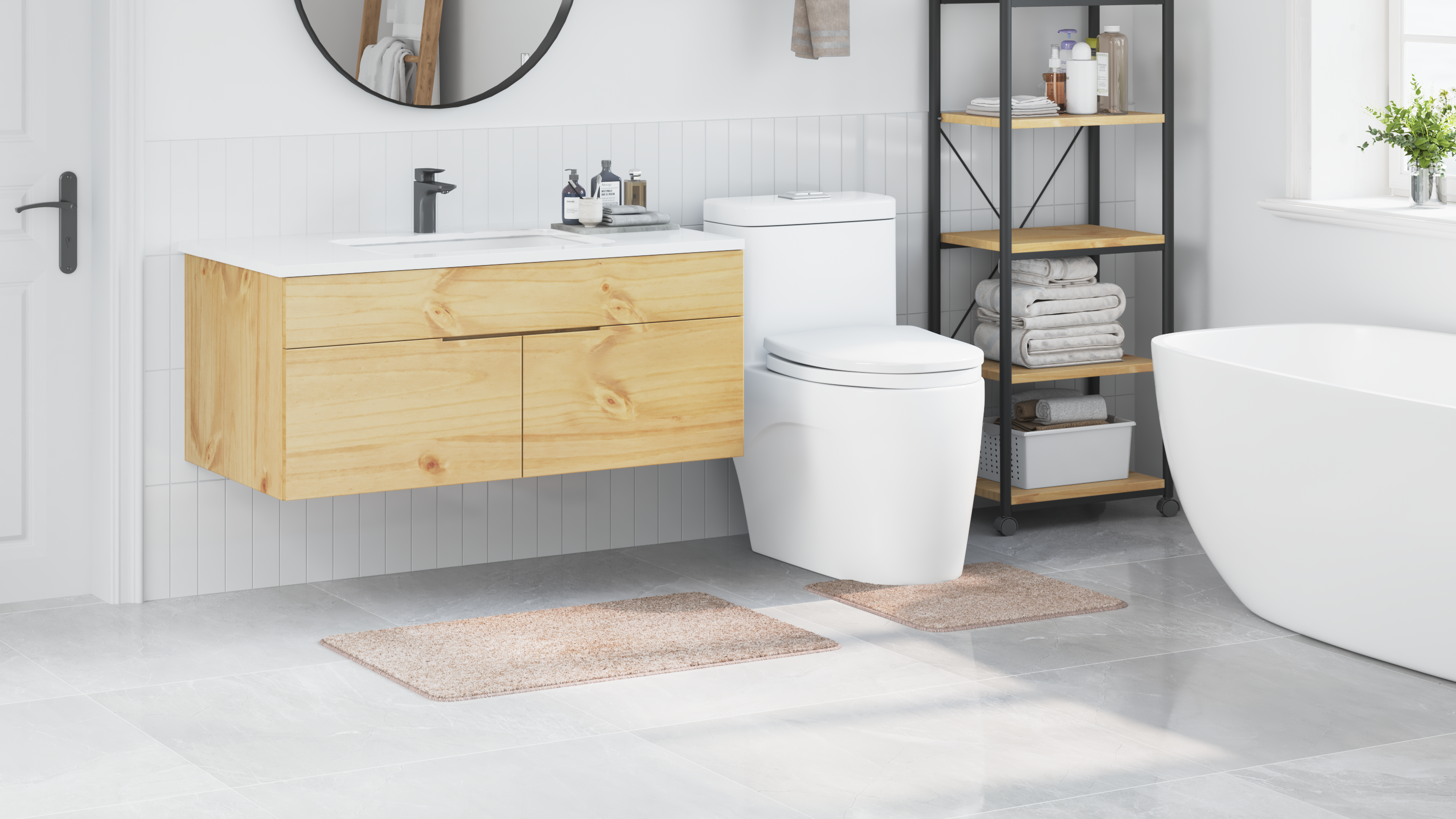 2 Piece Bath Mat Set Cream Polypropylen Non-Slip - Image 4