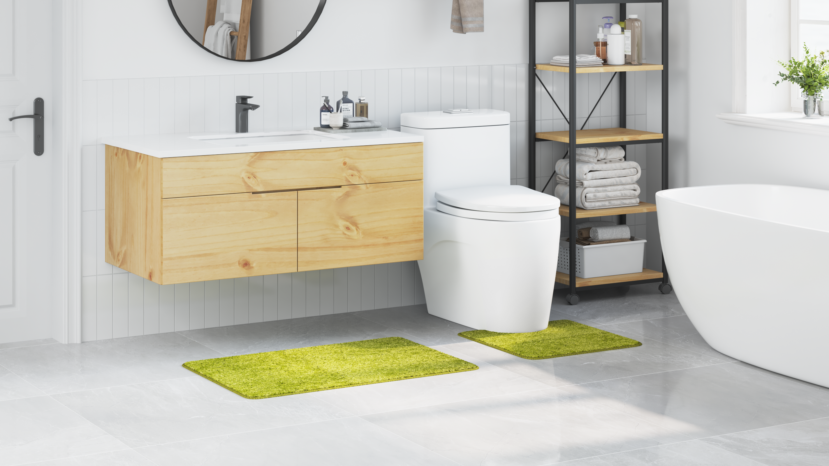 2 Piece Bath Mat Set Green Polypropylen Non-Slip - Image 4