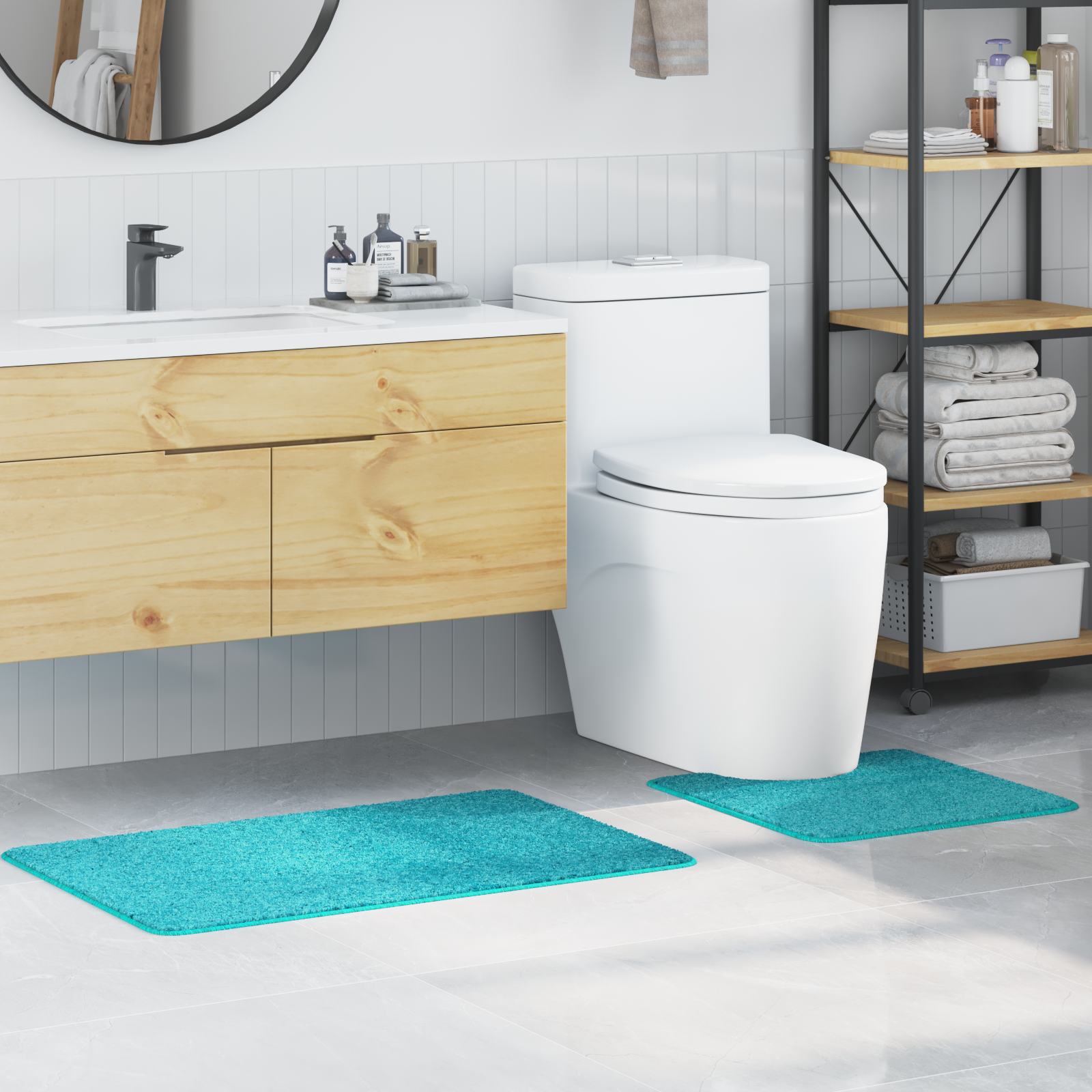 2 Piece Bath Mat Set Turquoise Polypropylen Non-Slip