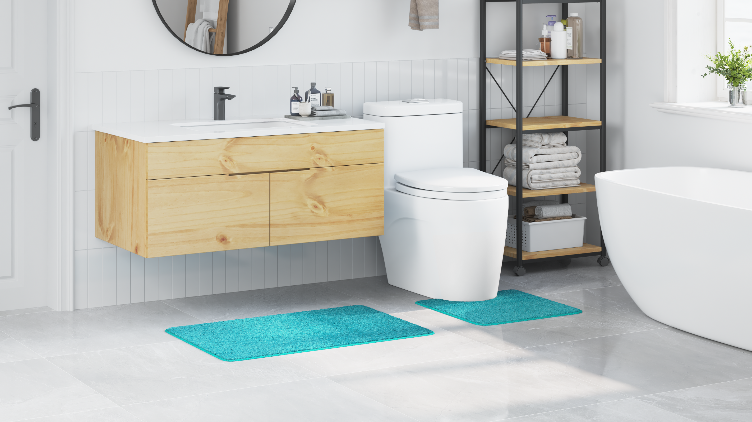 2 Piece Bath Mat Set Turquoise Polypropylen Non-Slip - Image 4