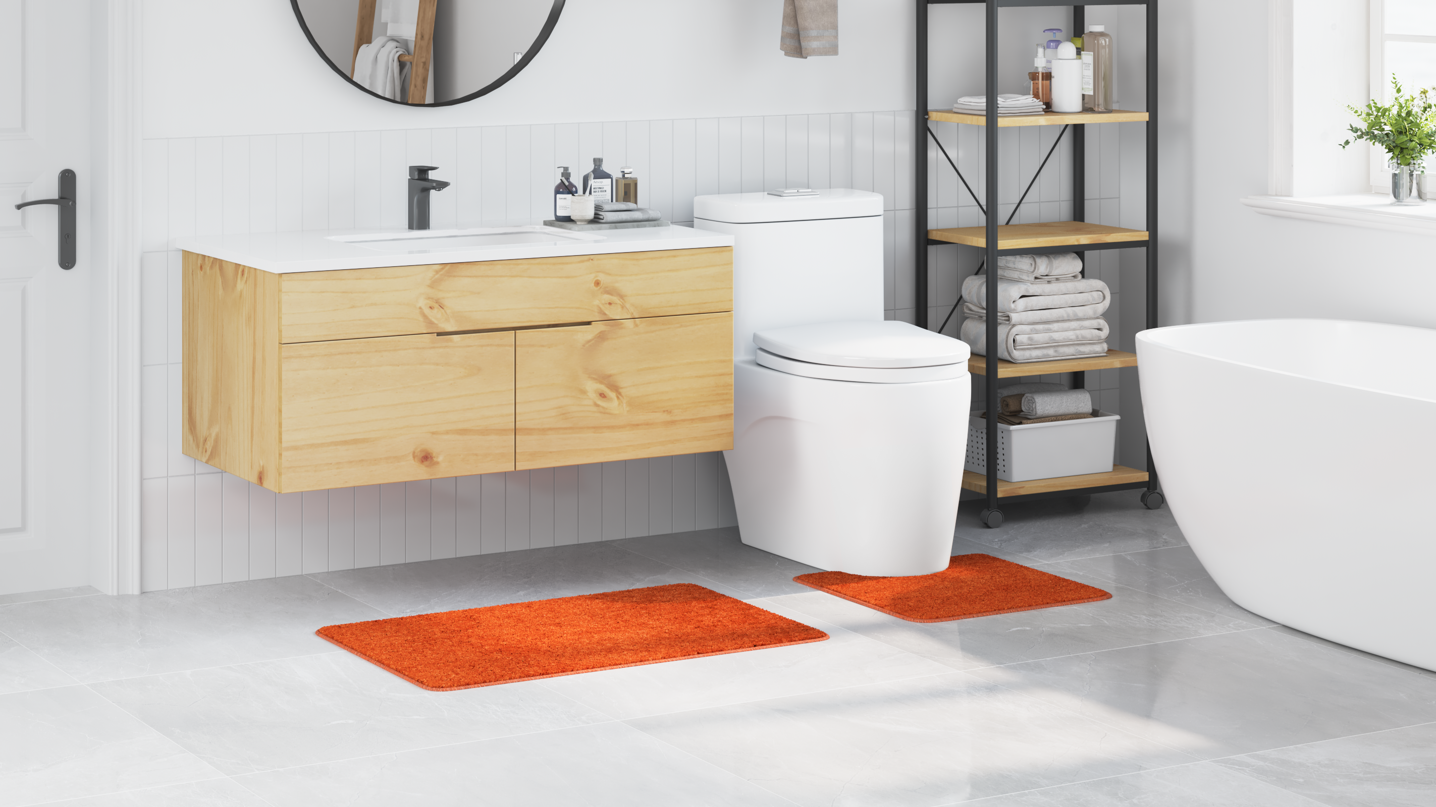 2 Piece Bath Mat Set Orange Polypropylen Non-Slip - Image 4