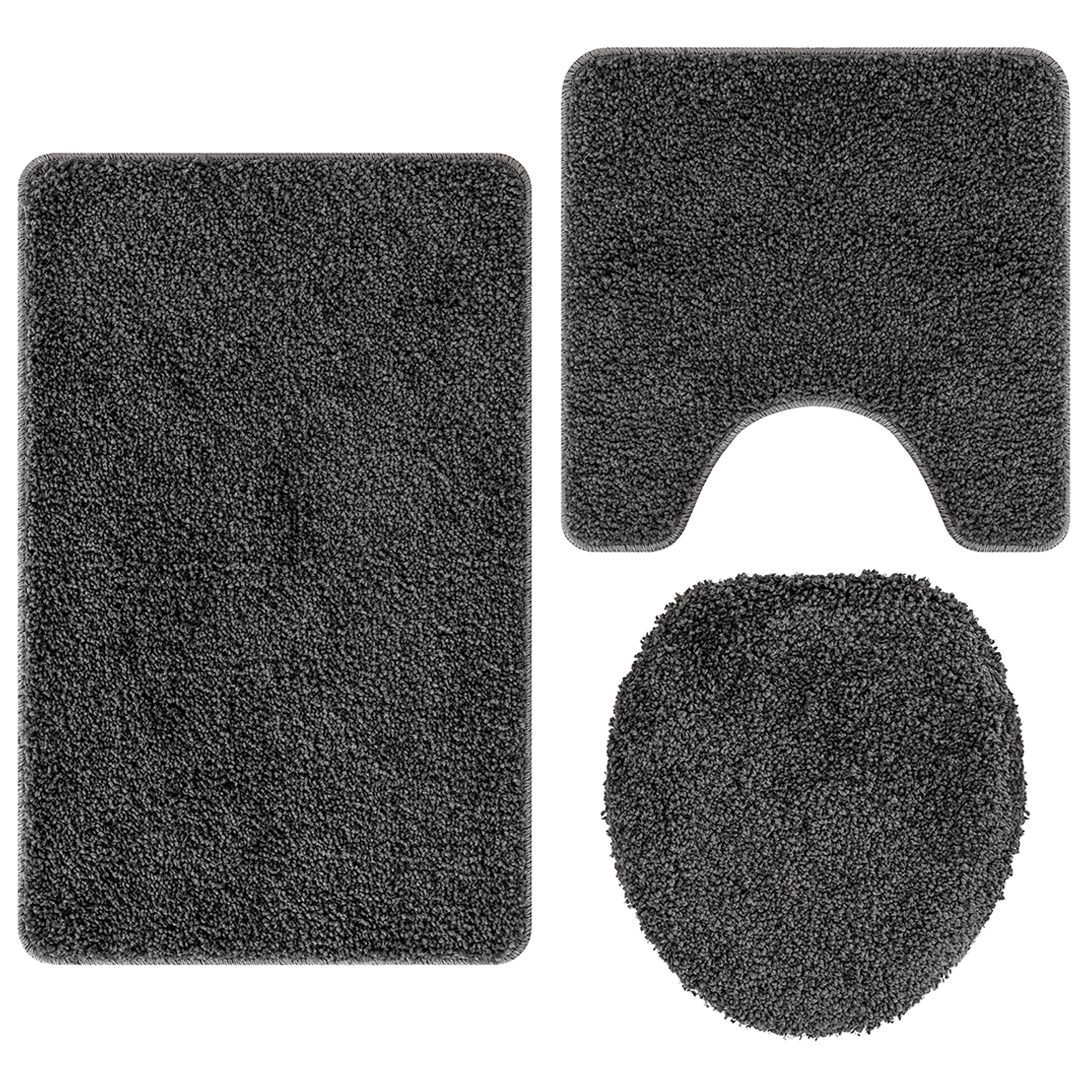 3 Piece Bath Mat Set Dark Grey Polypropylen Non-Slip - Image 6