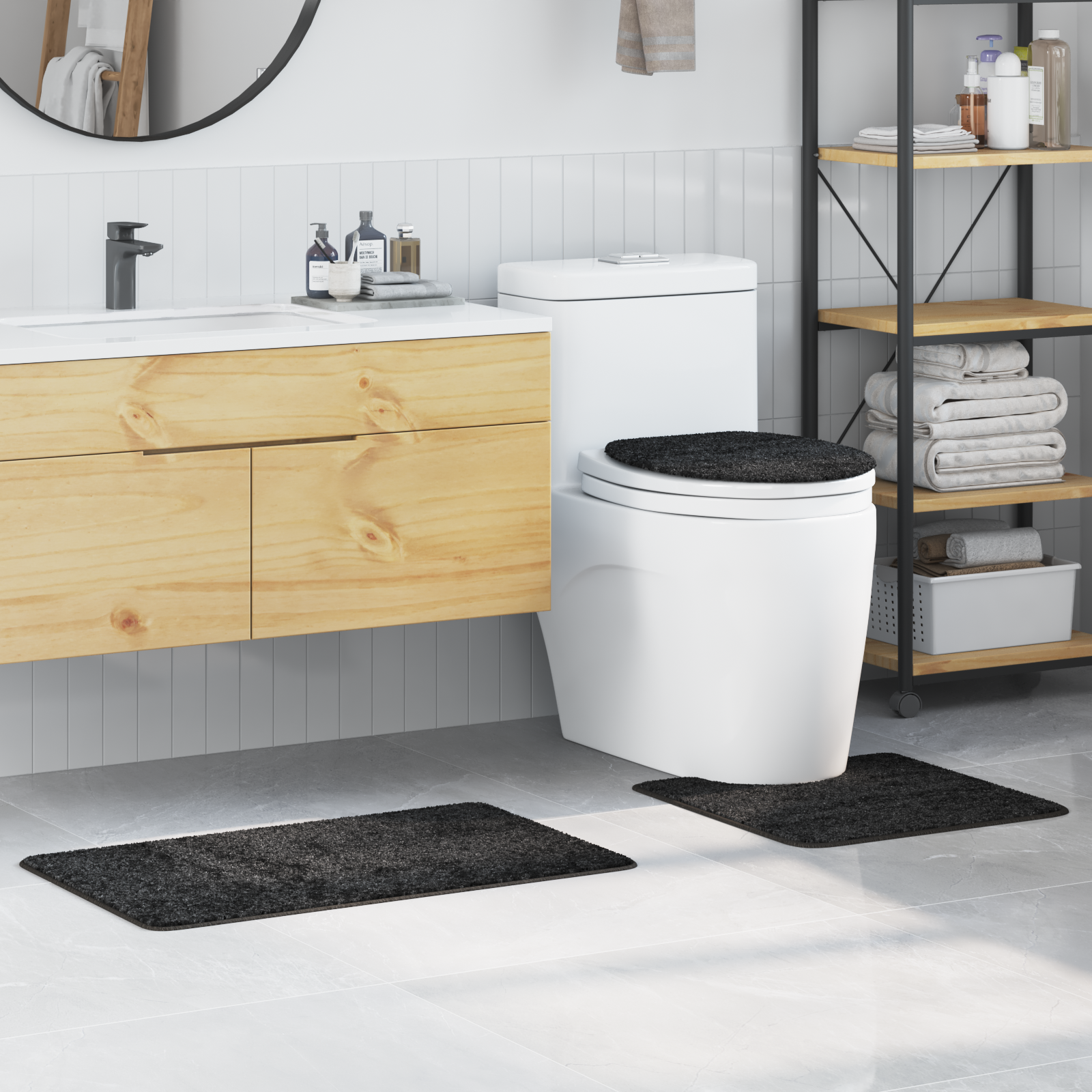 3 Piece Bath Mat Set Dark Grey Polypropylen Non-Slip