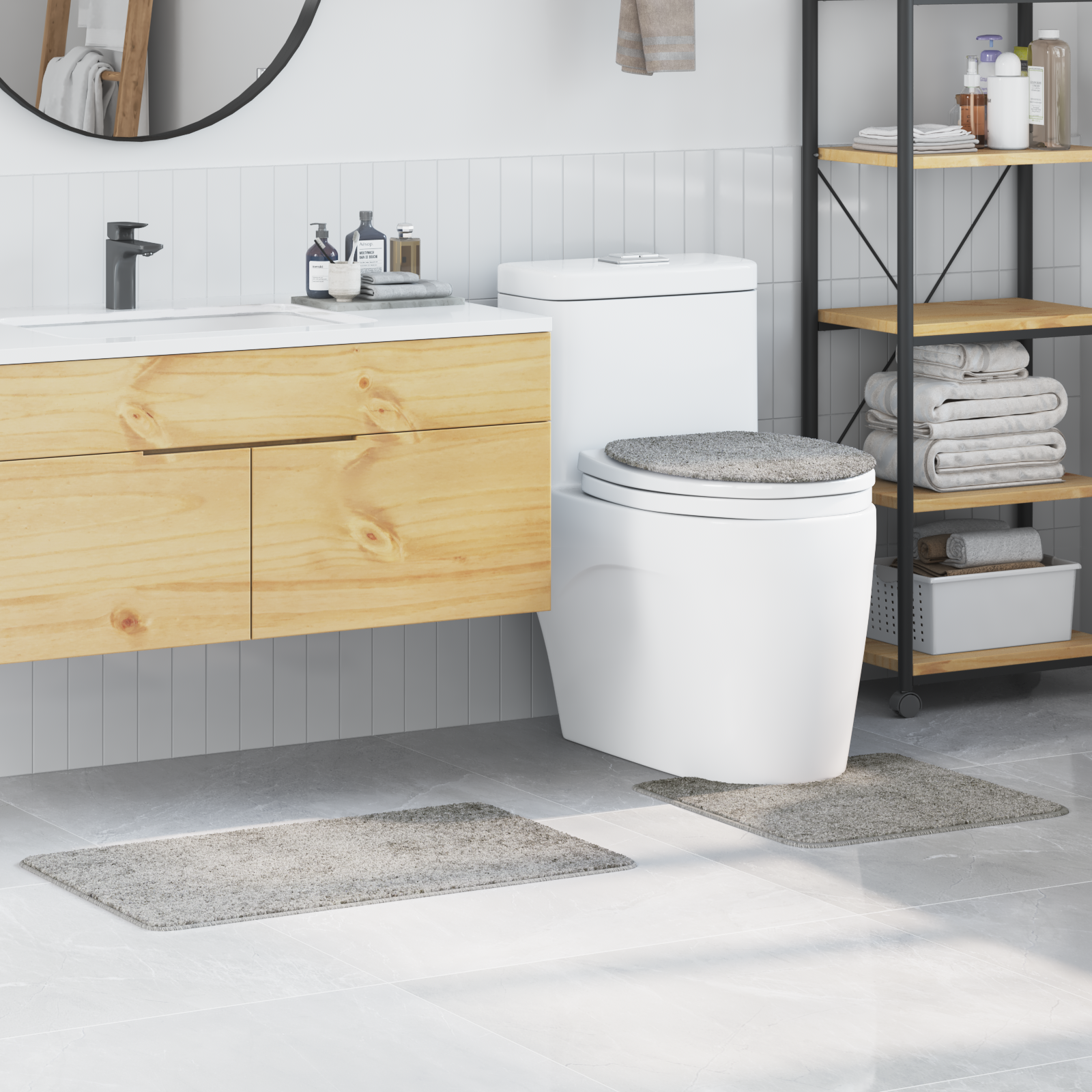 3 Piece Bath Mat Set Grey Polypropylen Non-Slip