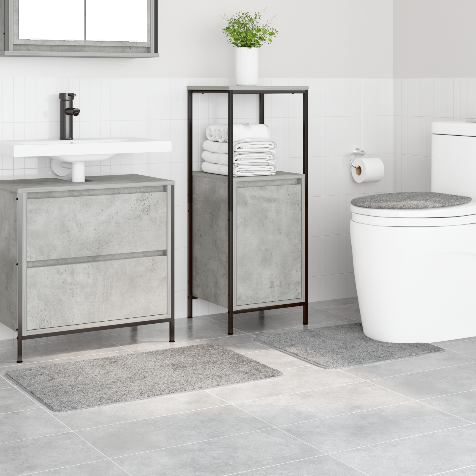 3 Piece Bath Mat Set Grey Polypropylen Non-Slip - Image 3