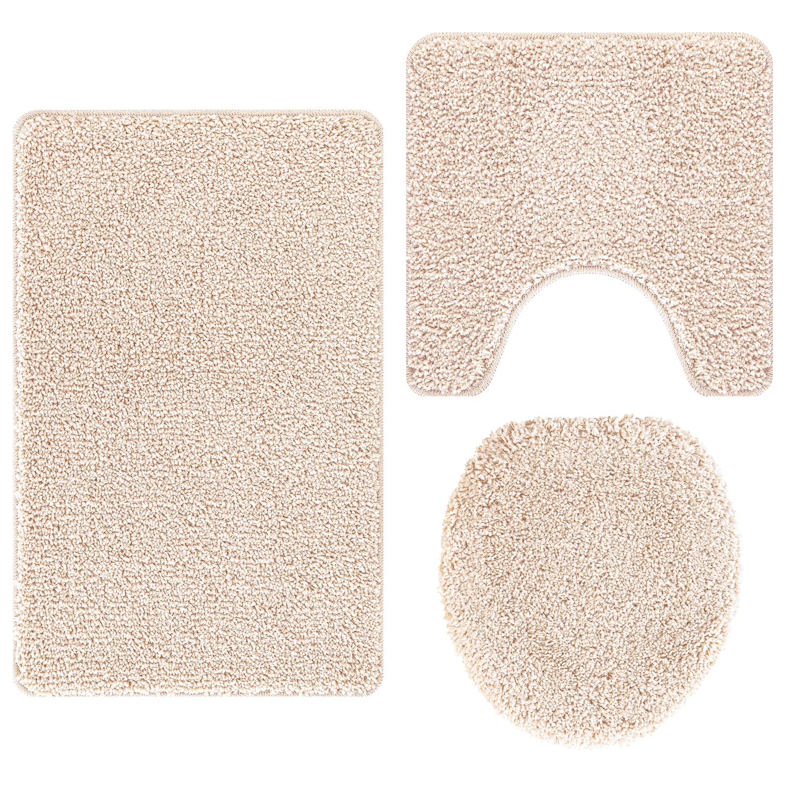 3 Piece Bath Mat Set Cream Polypropylen Non-Slip - Image 7