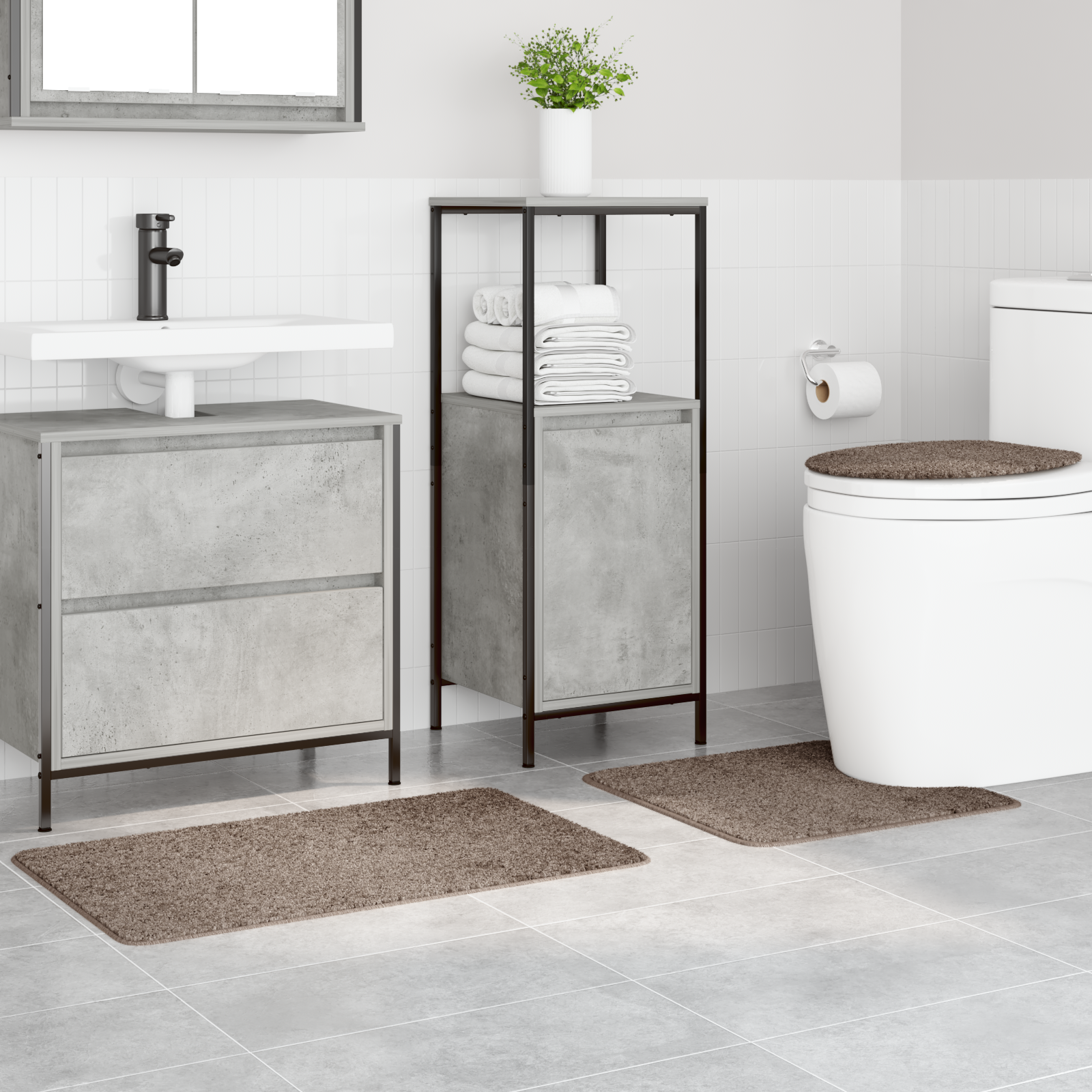 3 Piece Bath Mat Set Brown Polypropylen Non-Slip - Image 3