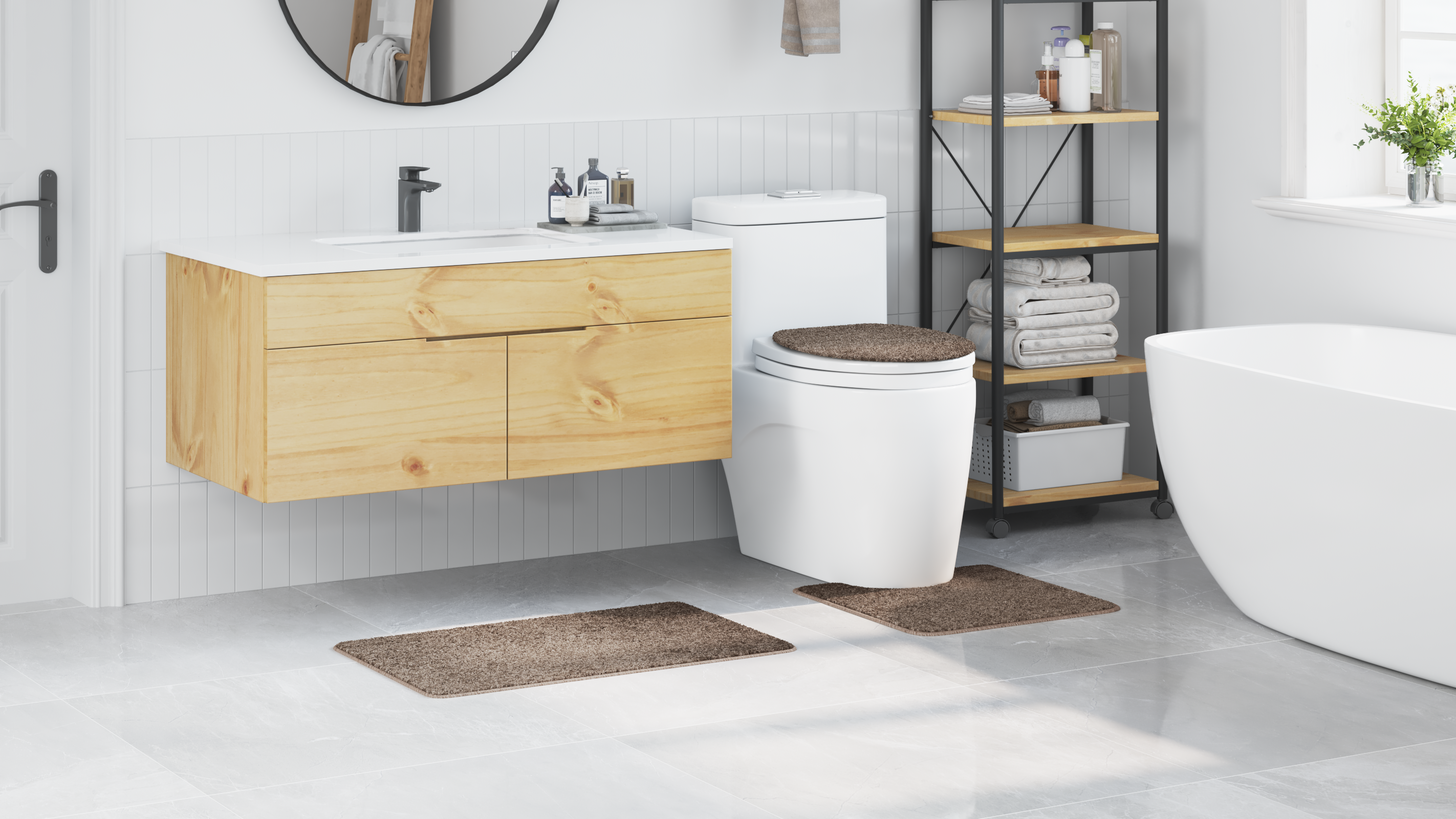 3 Piece Bath Mat Set Brown Polypropylen Non-Slip - Image 4