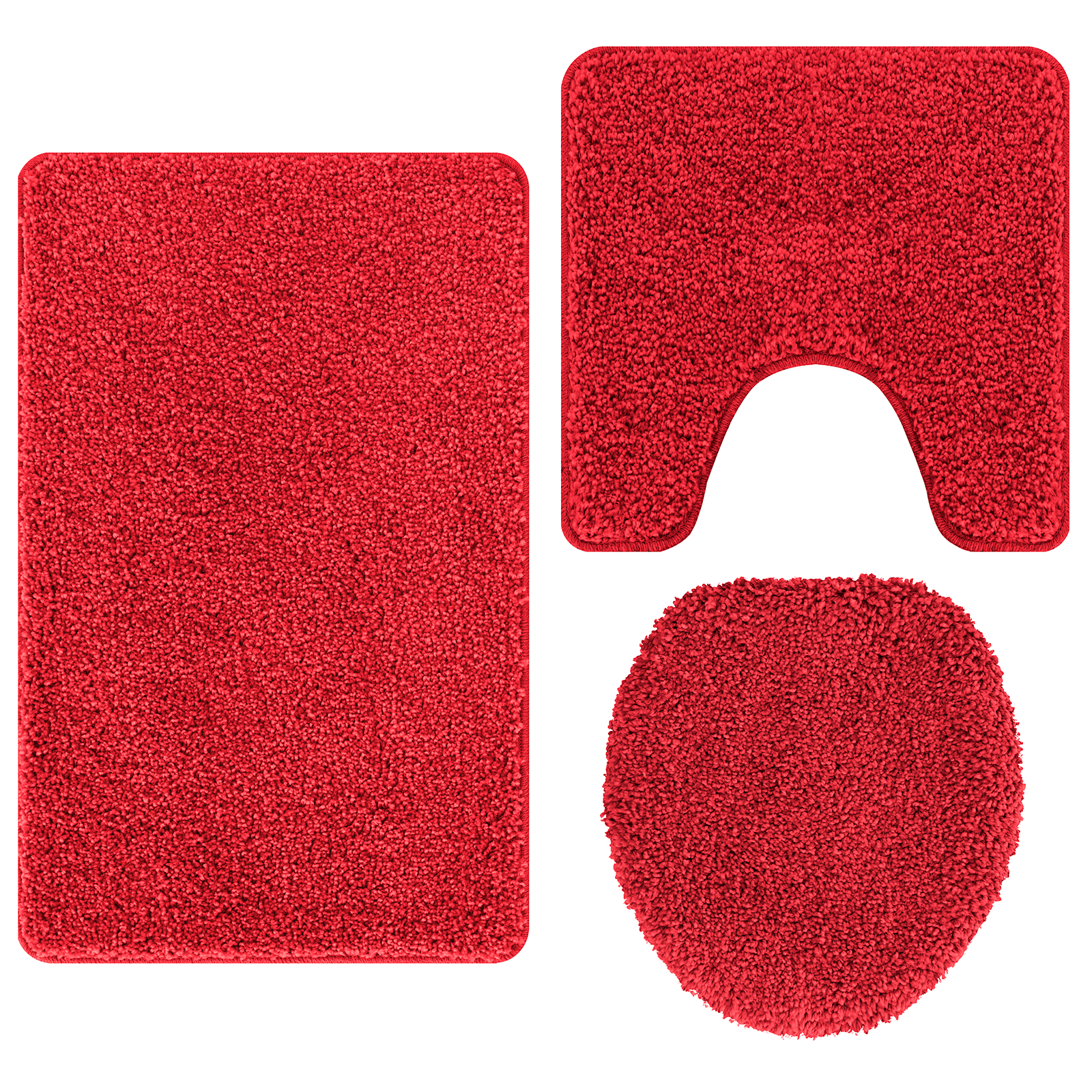 3 Piece Bath Mat Set Red Polypropylen Non-Slip - Image 7