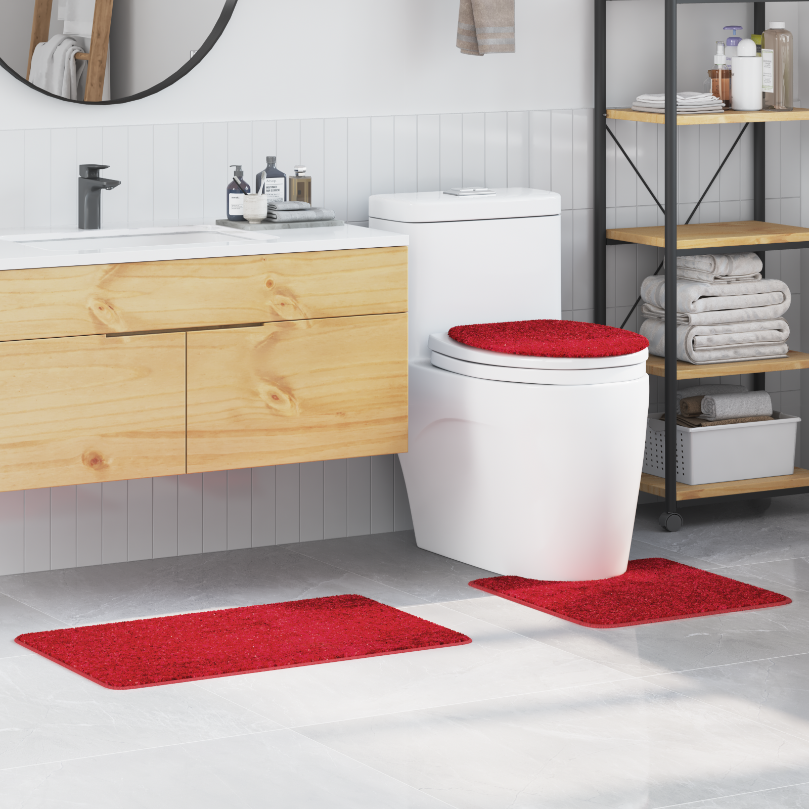 3-delige badmatset Rood Polypropeen Antislip