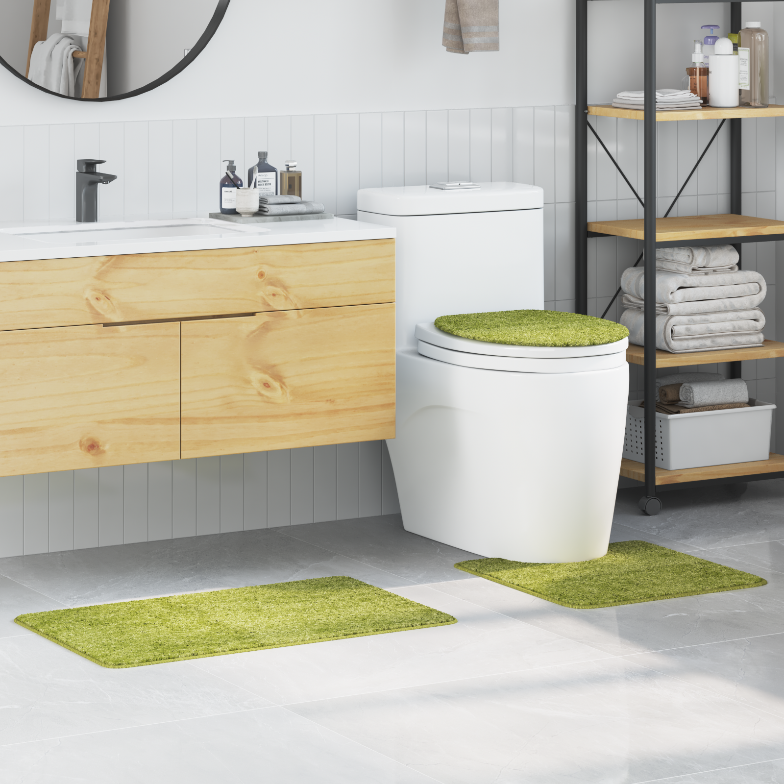 3 Piece Bath Mat Set Green Polypropylen Non-Slip