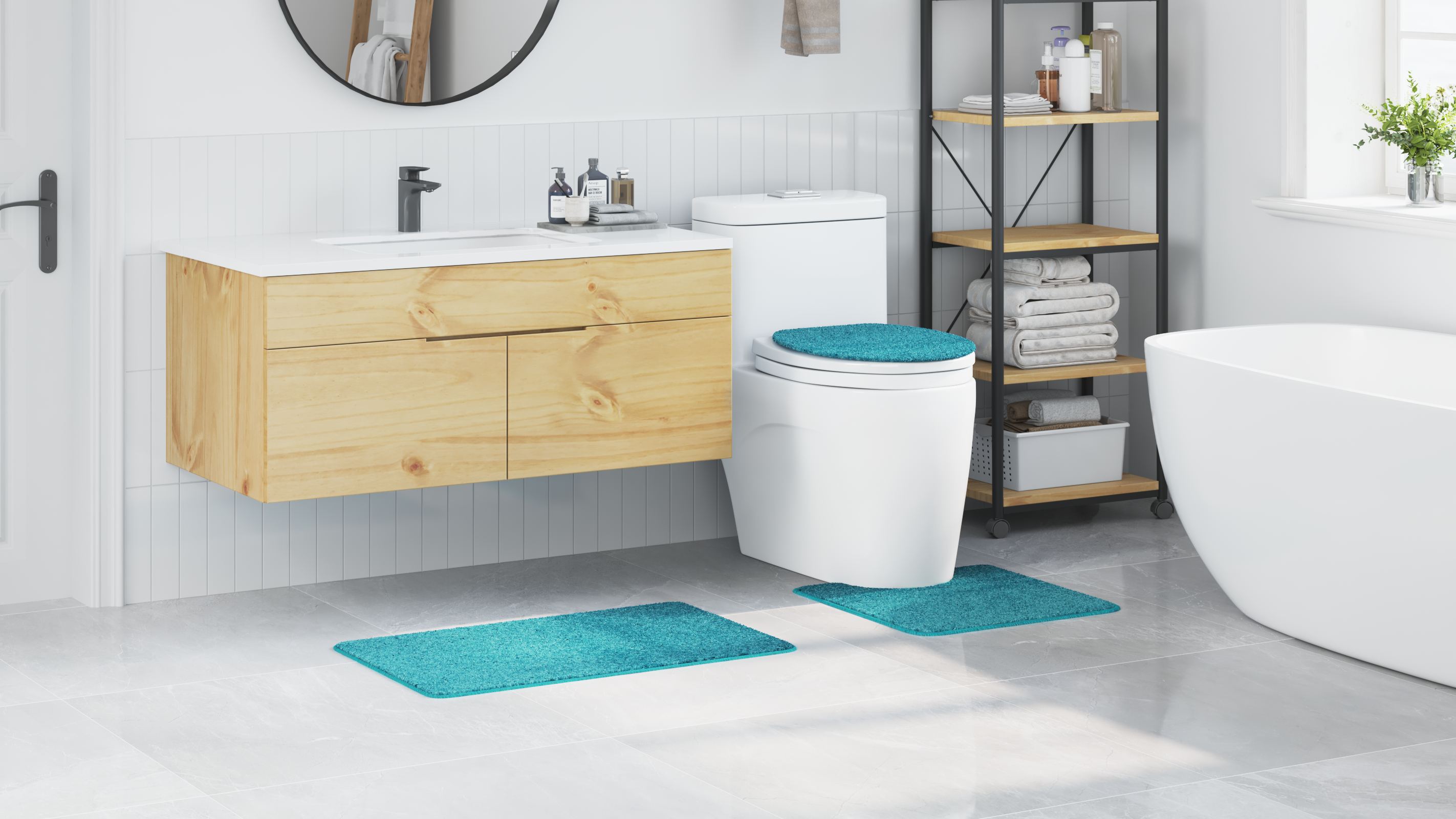 3 Piece Bath Mat Set Turquoise Polypropylen Non-Slip - Image 4