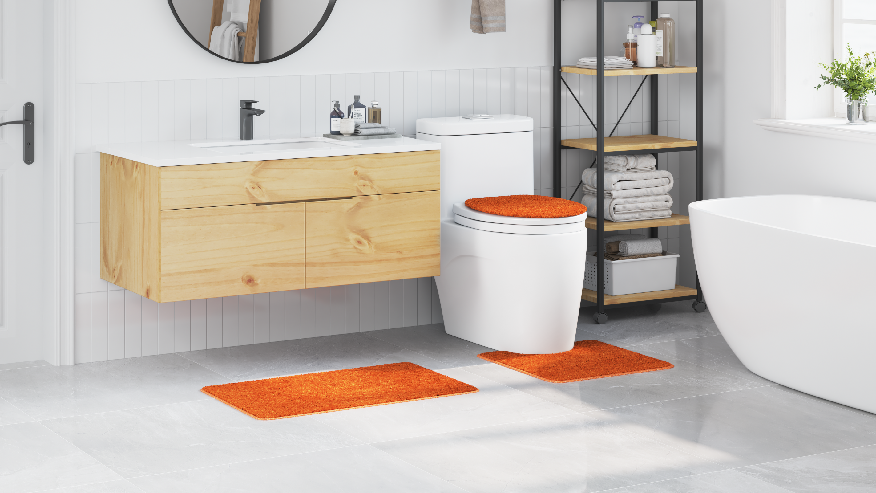3 Piece Bath Mat Set Orange Polypropylen Non-Slip - Image 4