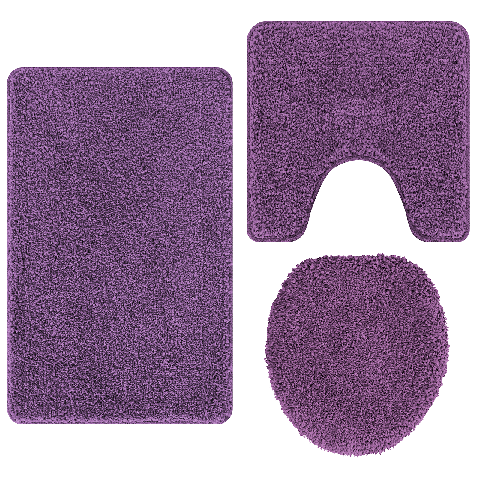 3 Piece Bath Mat Set Purple Polypropylen Non-Slip - Image 7