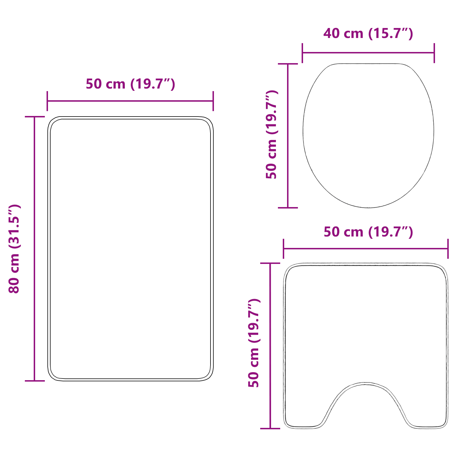 3 Piece Bath Mat Set Purple Polypropylen Non-Slip - Image 11
