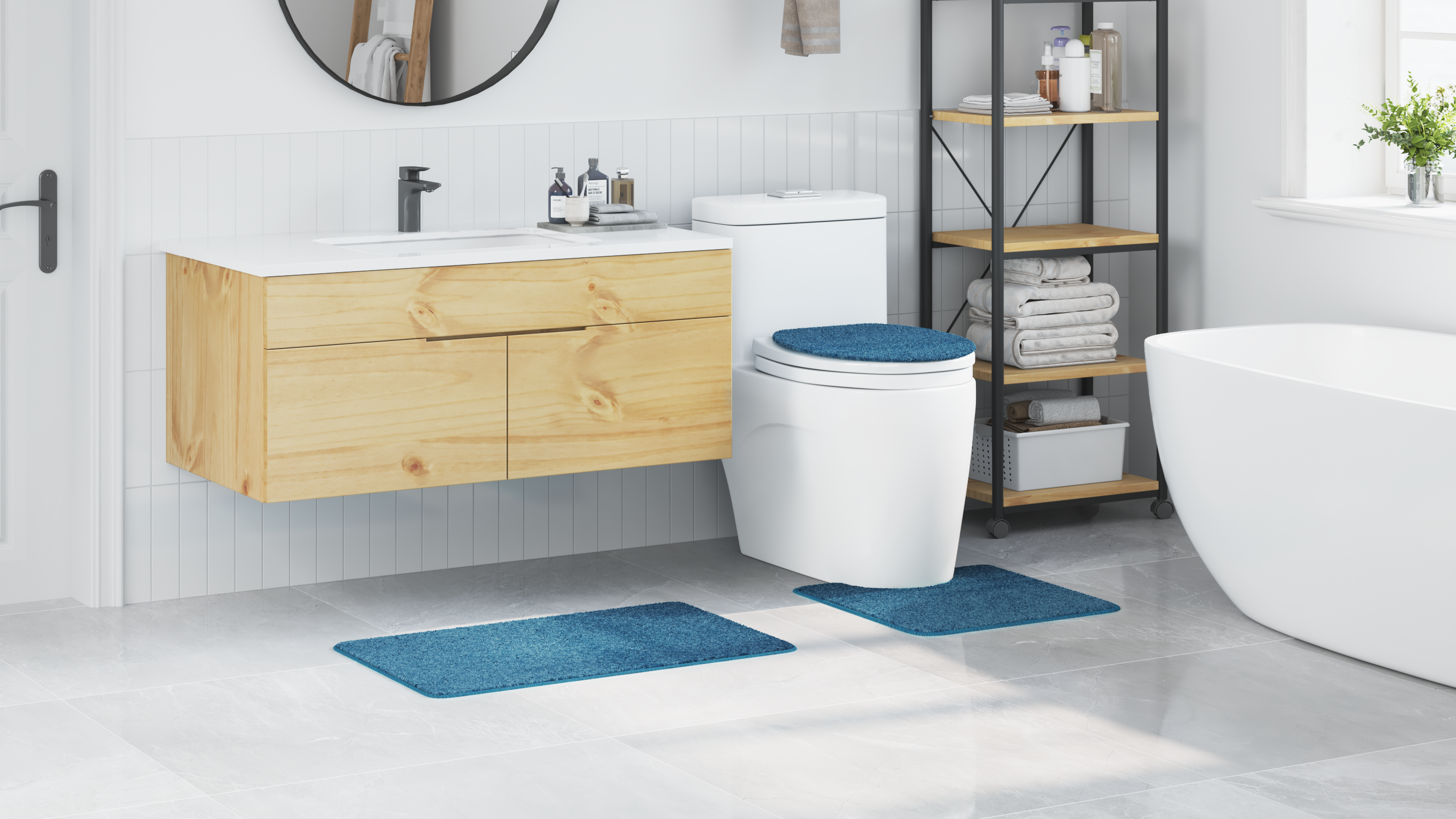 3 Piece Bath Mat Set Blue Polypropylen Non-Slip - Image 4