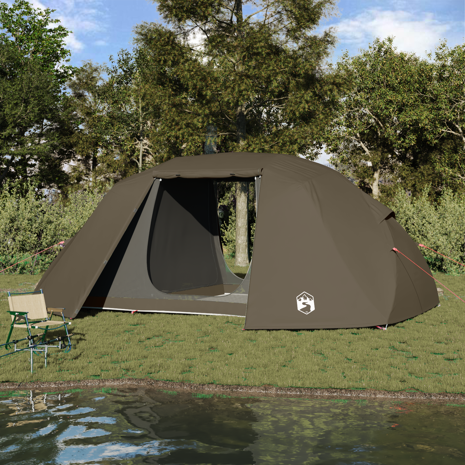 Fishing Tent Brown Polyester 7-Person Collapsible Fishing Tent