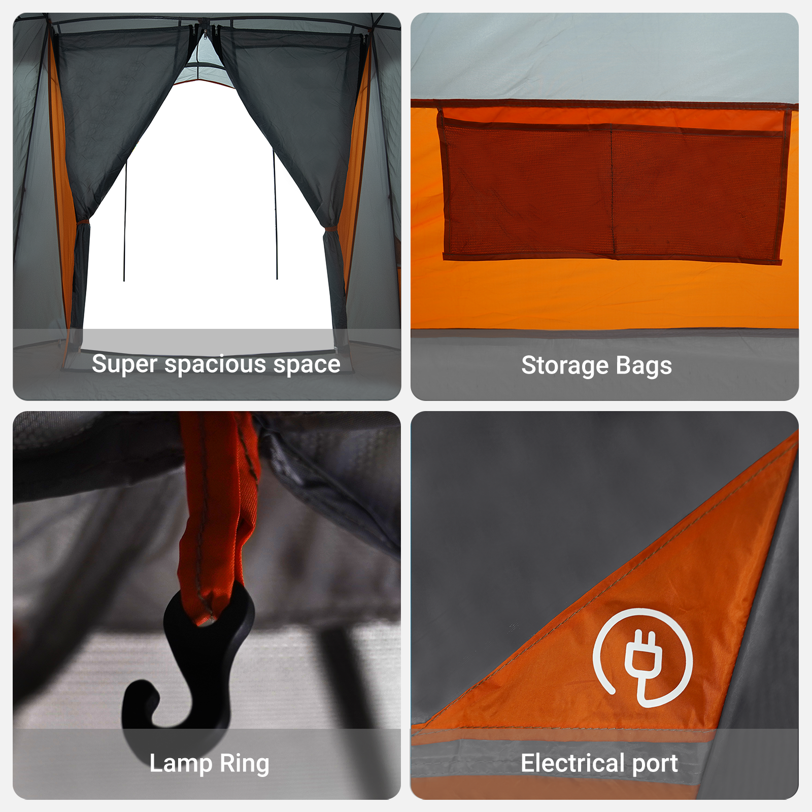 Family Tent with Windows Dome Grey&Orange 6-Person Waterproof - Image 9