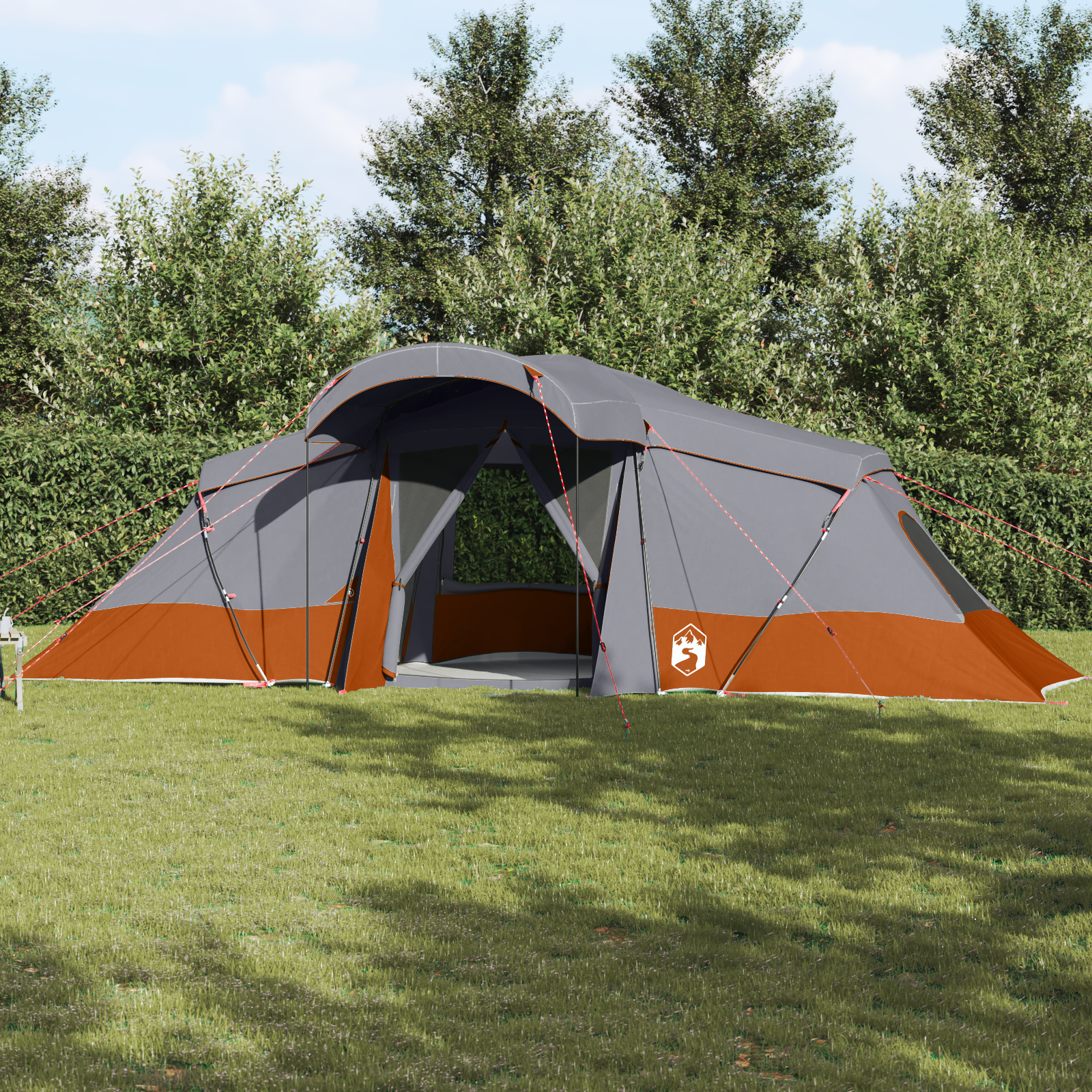 Family Tent with Windows Dome Grey&Orange 6-Person Waterproof