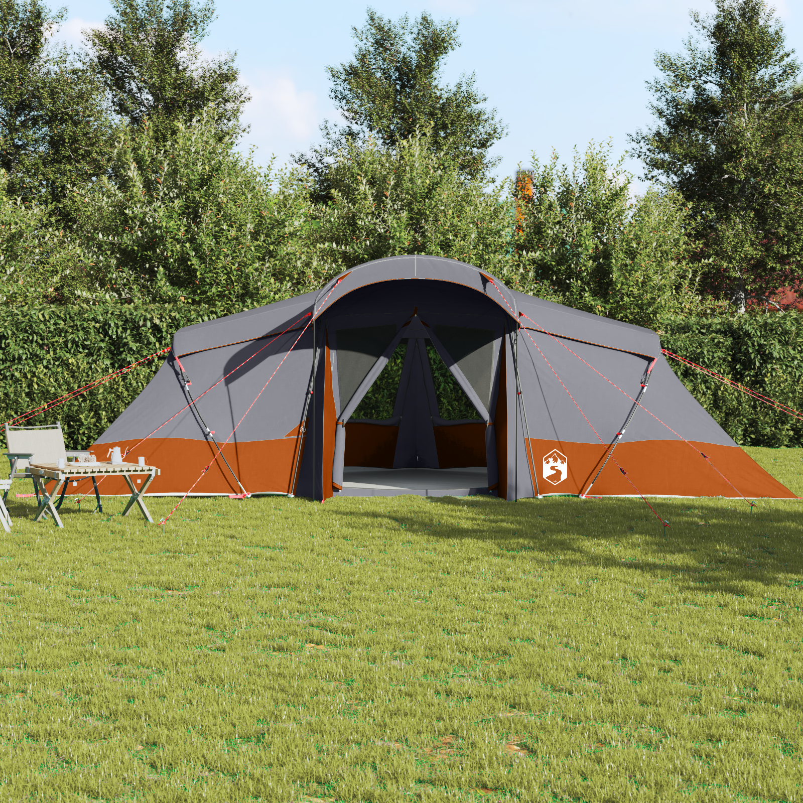 Family Tent with Windows Dome Grey&Orange 6-Person Waterproof - Image 4