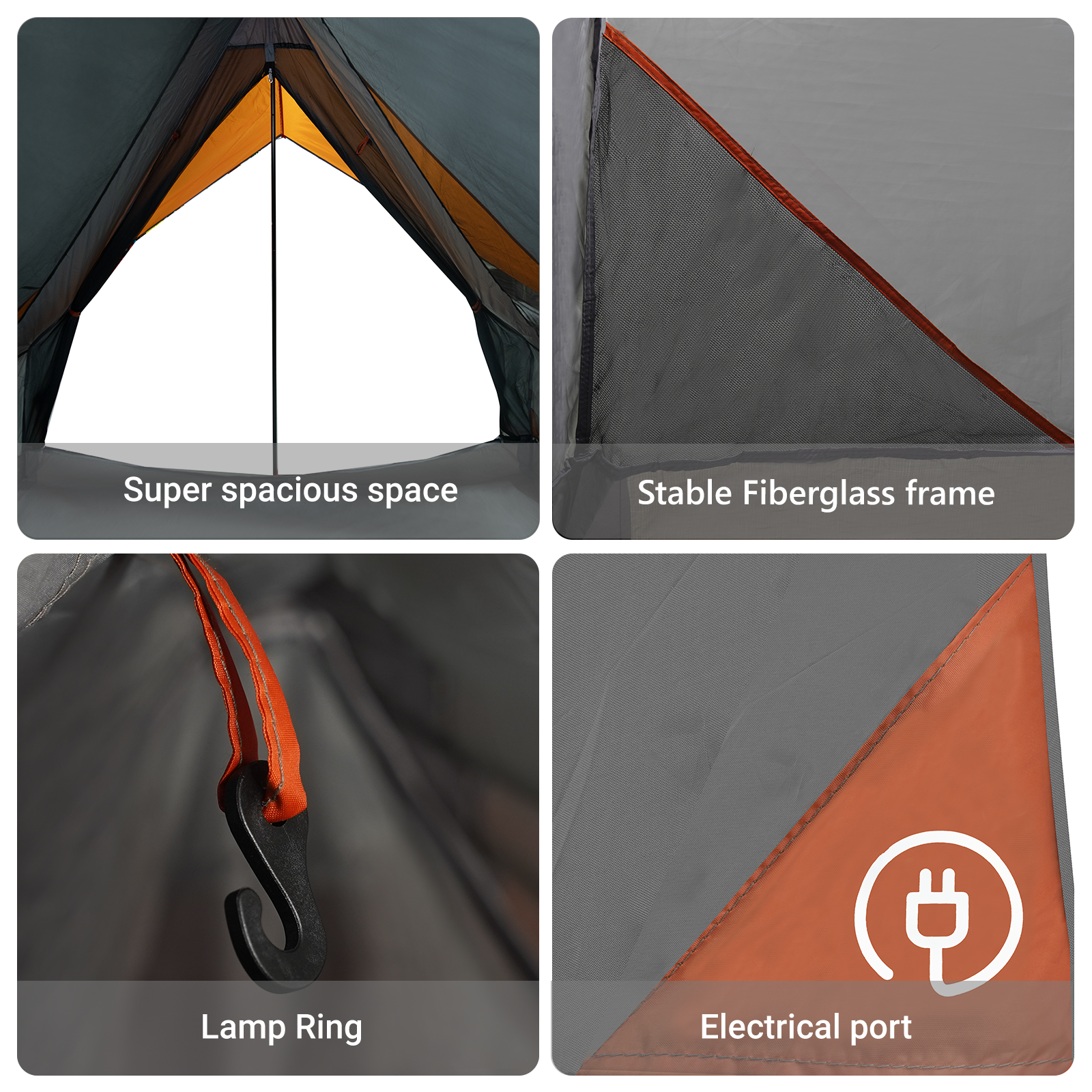 Camping Tent A-Frame 3-Person Grey and Orange Waterproof - Image 9