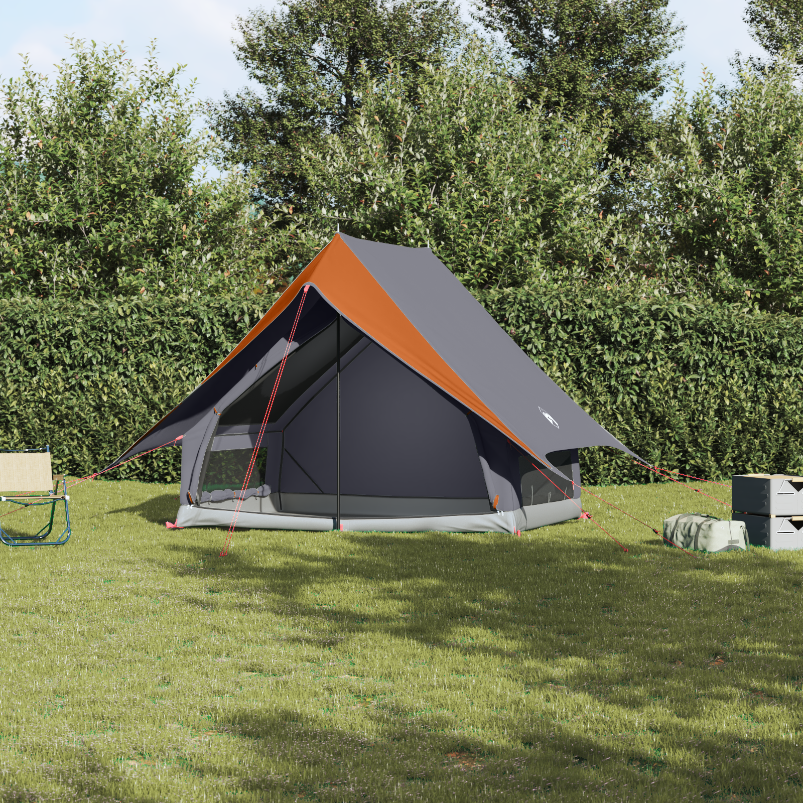 Camping Tent A-Frame 3-Person Grey and Orange Waterproof