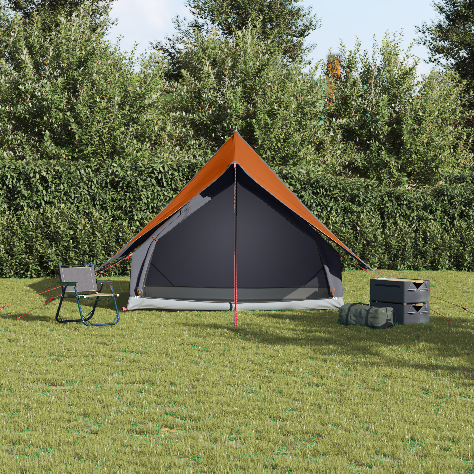 Camping Tent A-Frame 3-Person Grey and Orange Waterproof - Image 4