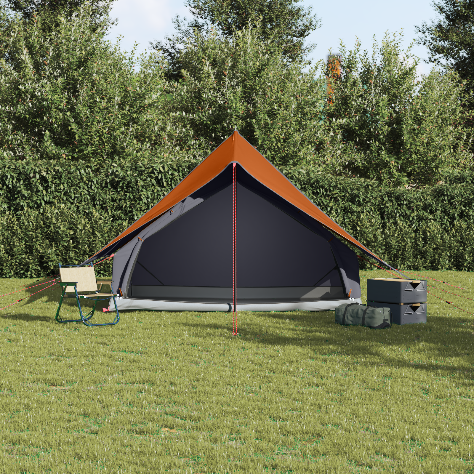 Camping Tent A-Frame 5-Person Grey and Orange Waterproof - Image 4