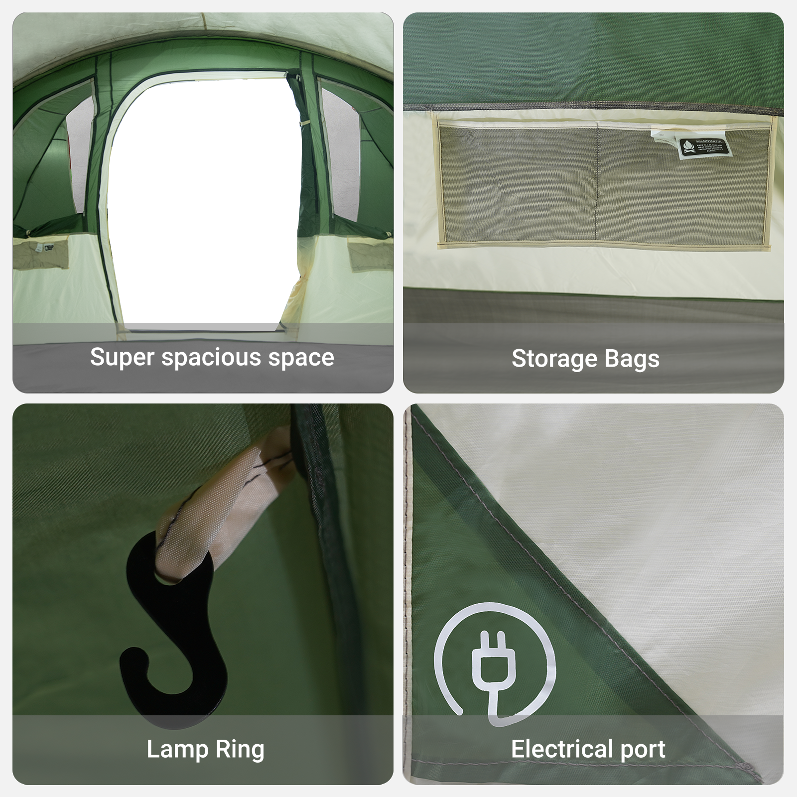 Family Tent with Windows Tunnel Green 8-Person Waterproof - Image 9