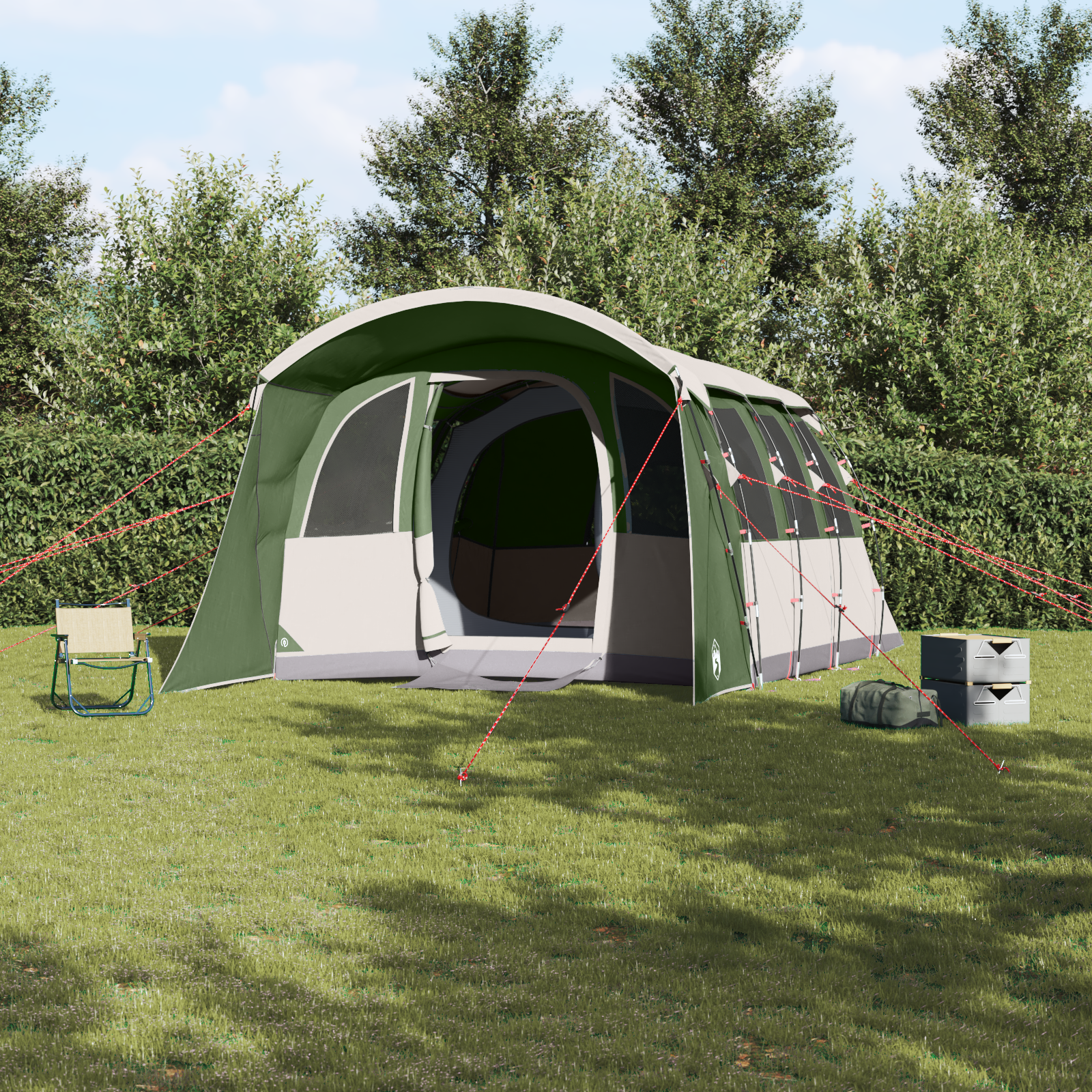 Family Tent with Windows Tunnel Green 8-Person Waterproof