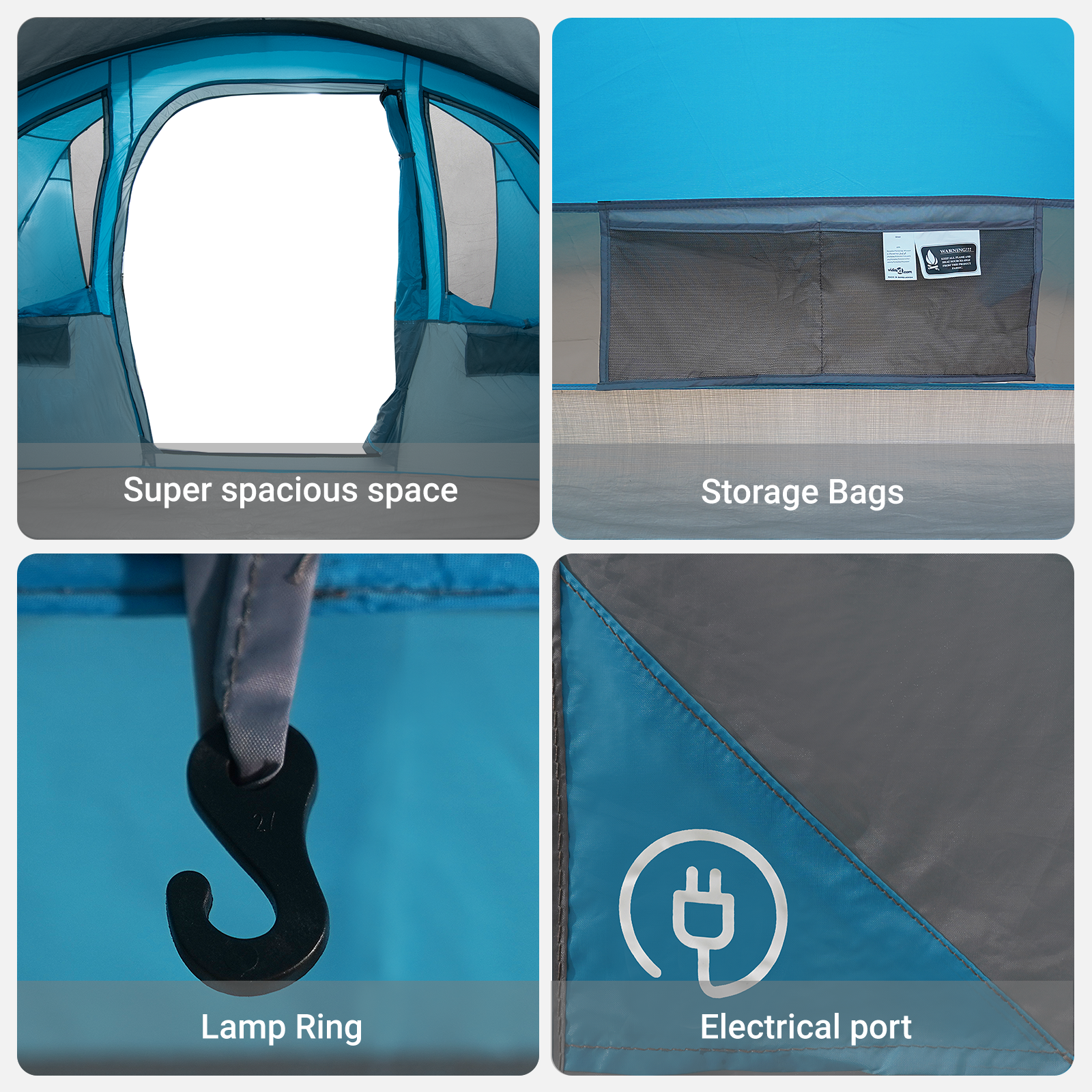 Family Tent with Windows Tunnel Blue 8-Person Waterproof - Image 9