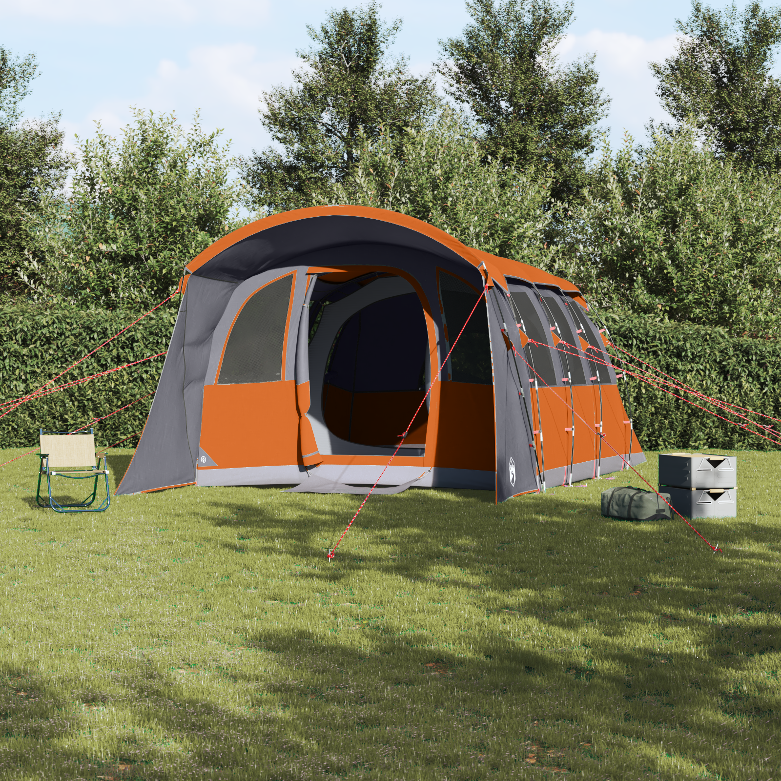 Family Tent with Windows Tunnel Grey&Orange 8-Person Waterproof