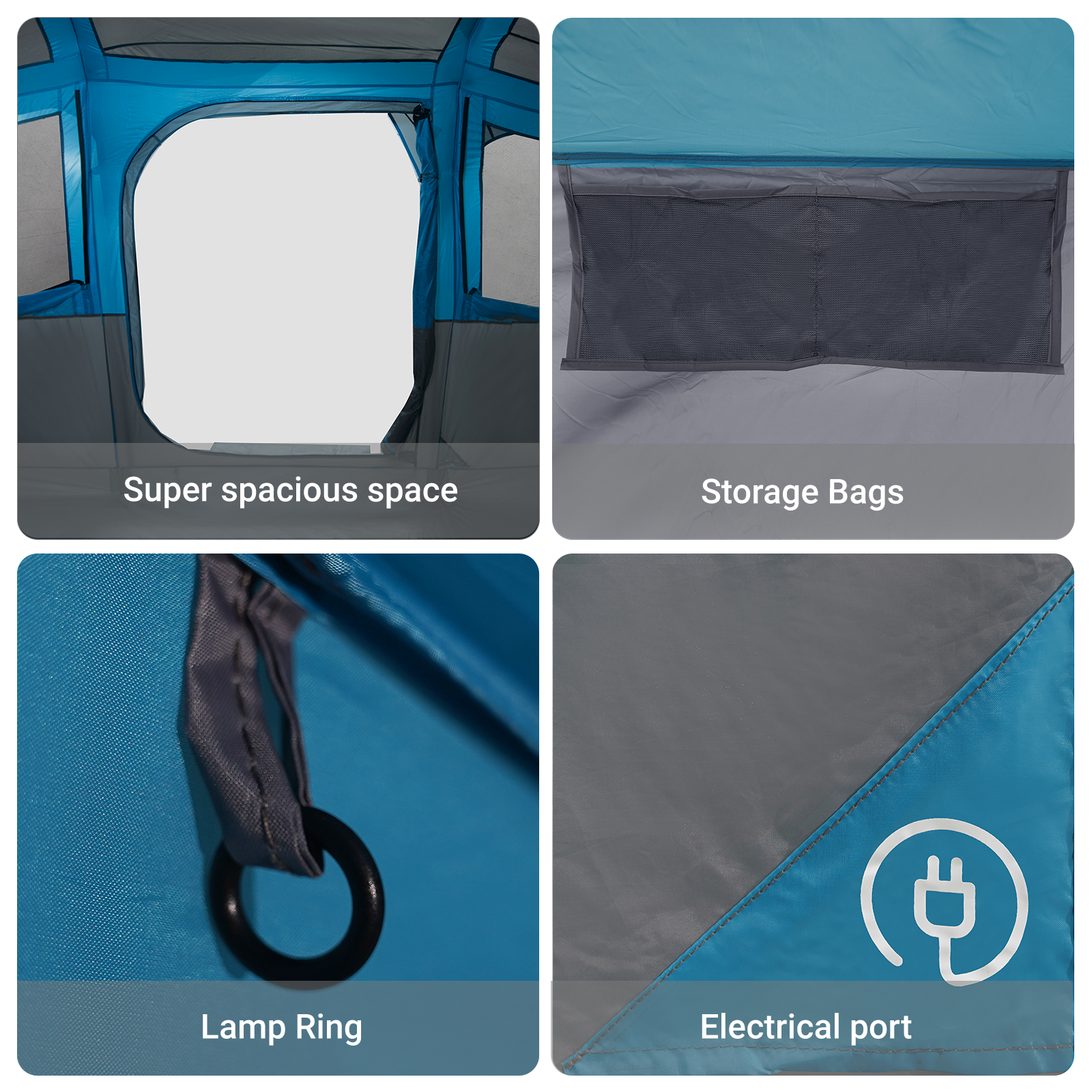 Family Tent with Windows Dome Blue 10-Person Waterproof - Image 9