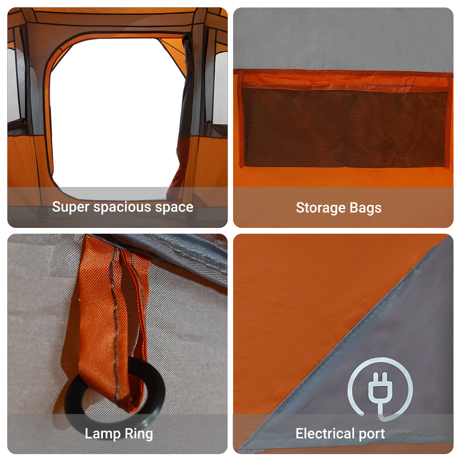 Family Tent with Windows Dome Grey & Orange 10-Person Waterproof - Image 9