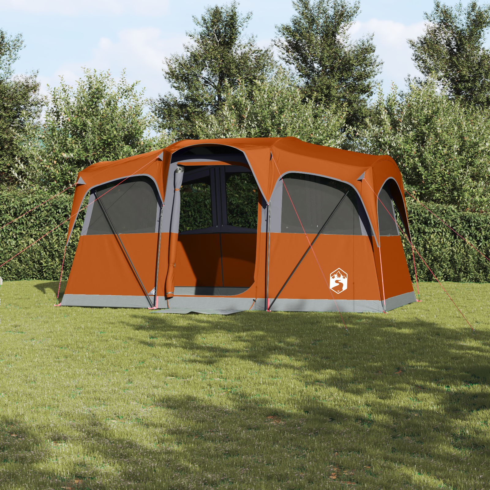Family Tent with Windows Dome Grey & Orange 10-Person Waterproof