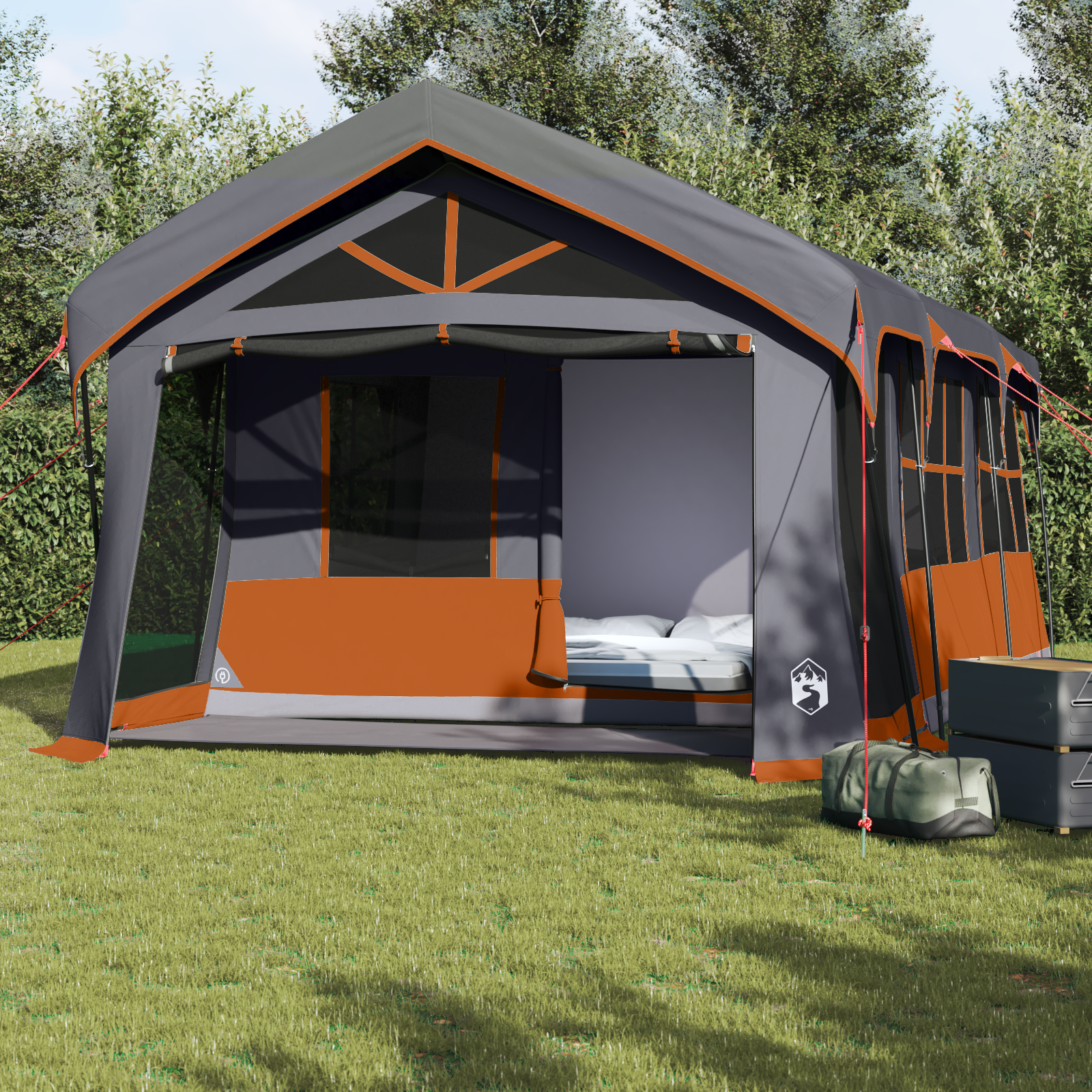 Camping Tent with Windows Grey and Orange 10-Person Waterproof