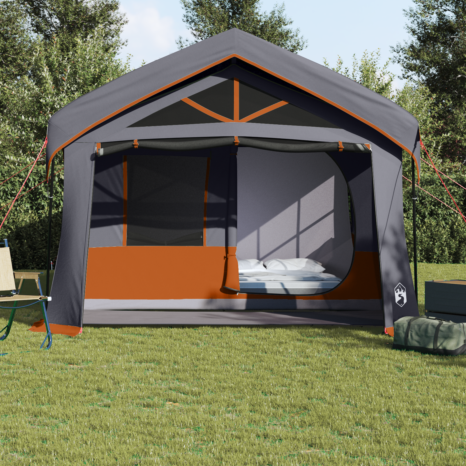 Camping Tent with Windows Grey and Orange 10-Person Waterproof - Image 4