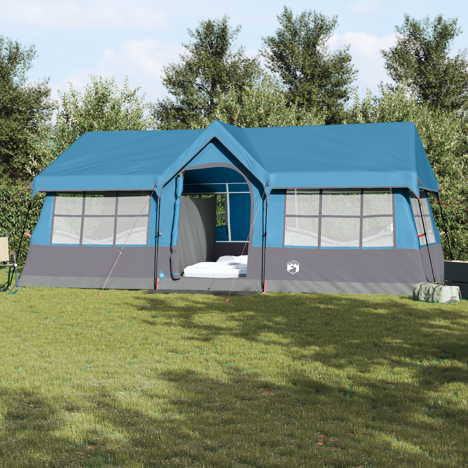 Camping Tent with Windows Blue 12-Person Waterproof